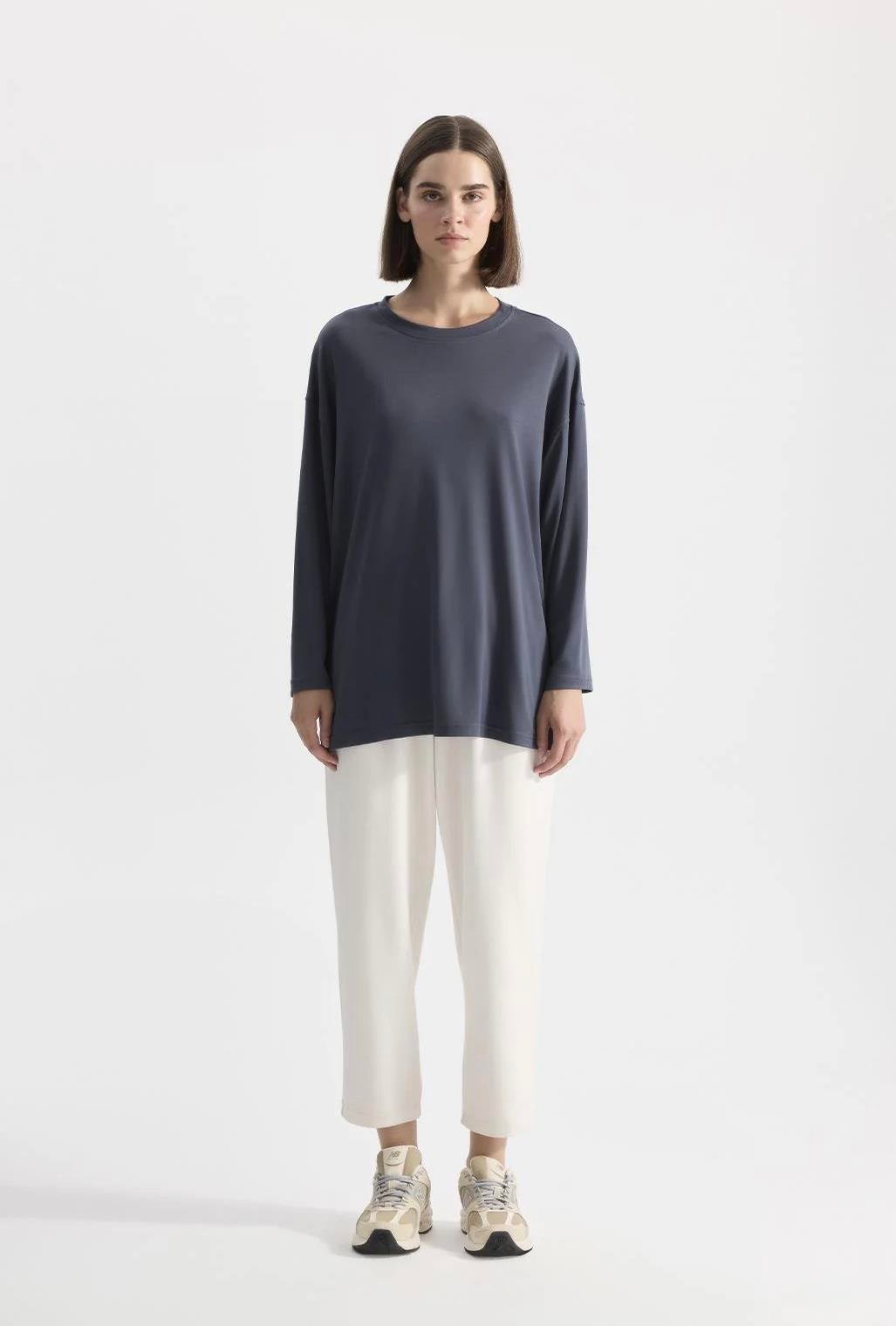 Modal Örme Uzun Kollu T-Shirt Füme