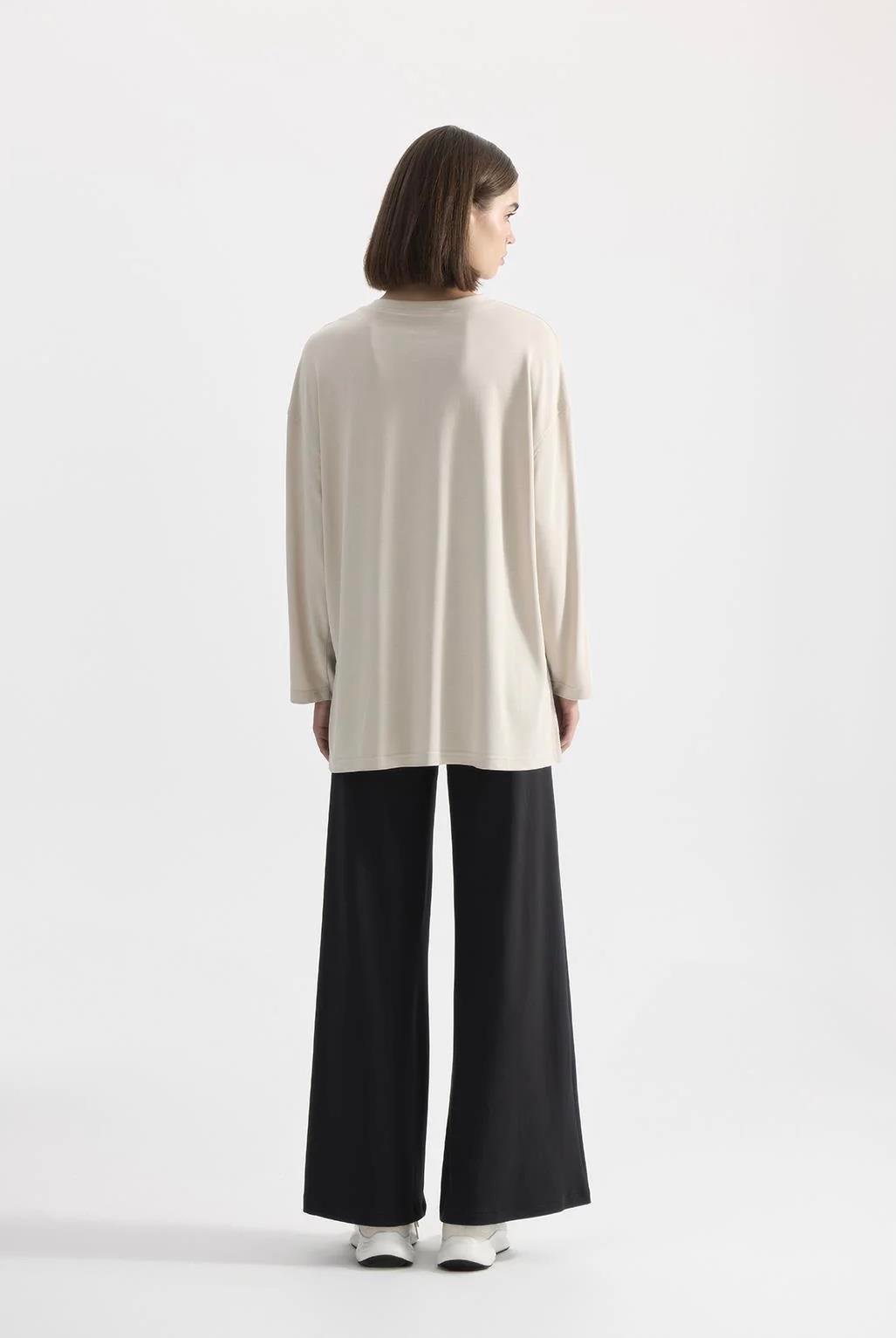 Modal Örme Uzun Kollu T-Shirt Taş