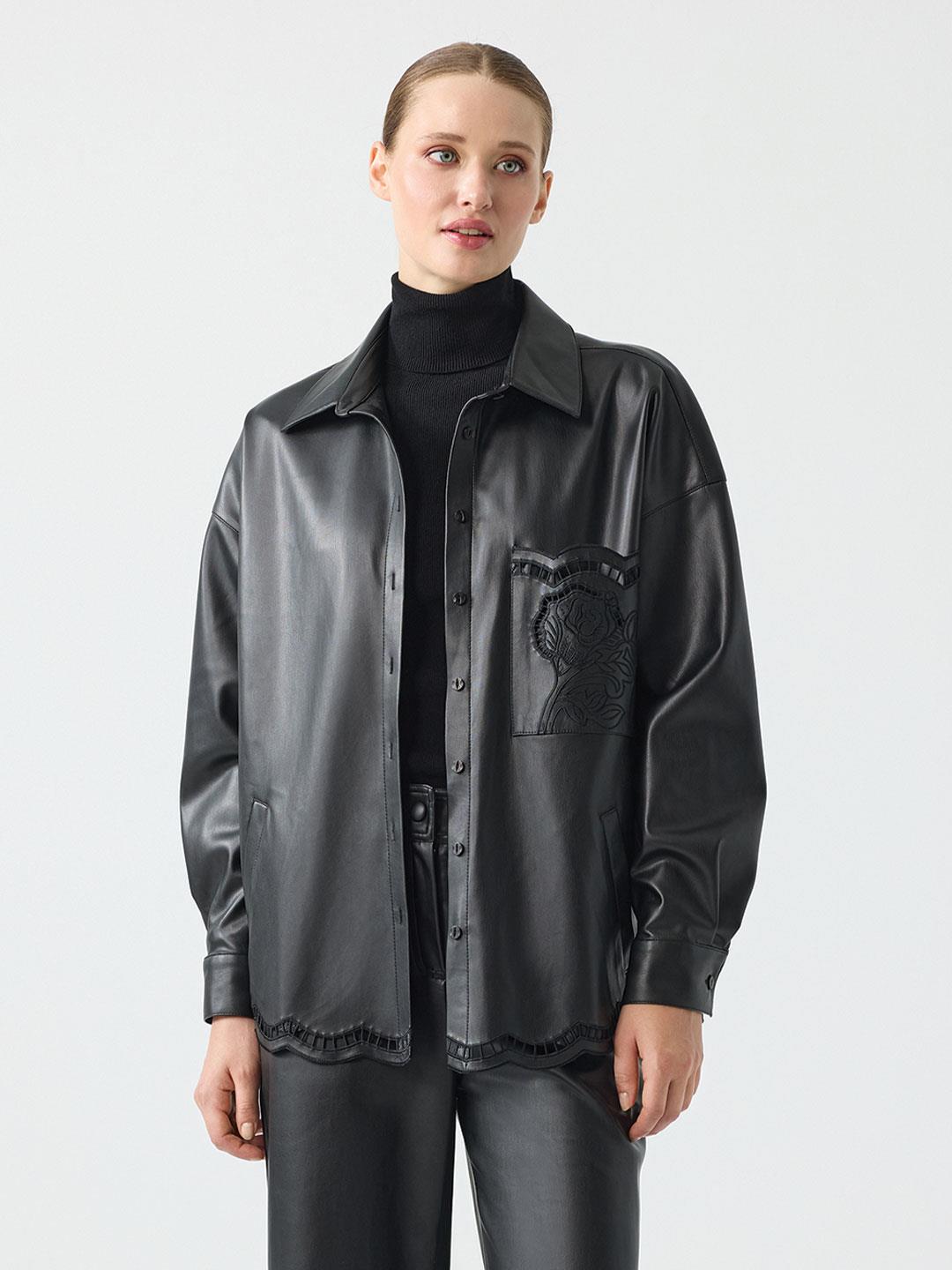 NAKIŞ DETAYLI DERİ TAKIM SİYAH