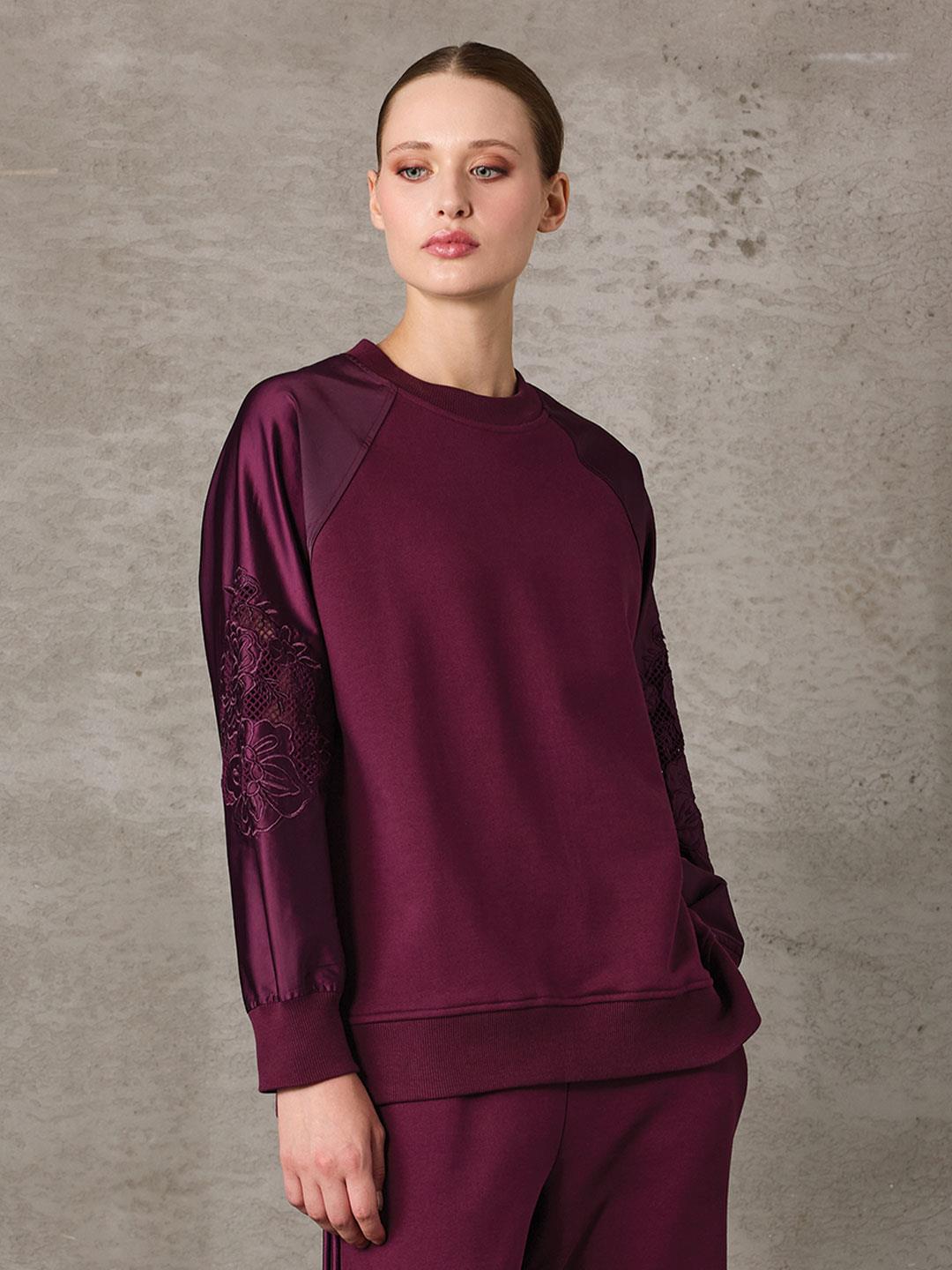 NAKIŞ DETAYLI SWEATSHİRT-MÜRDÜM