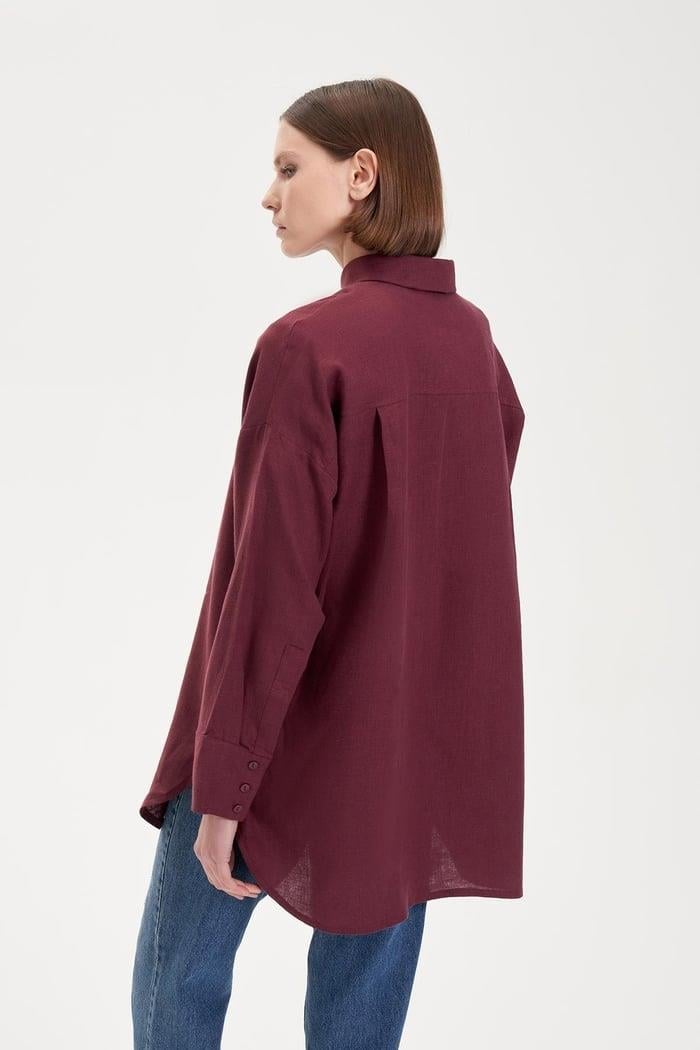 NATURAL %100 KETEN GÖMLEK BORDO