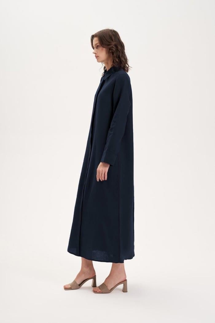 NATURAL %100 KETEN GÖMLEK ELBİSE LACİVERT