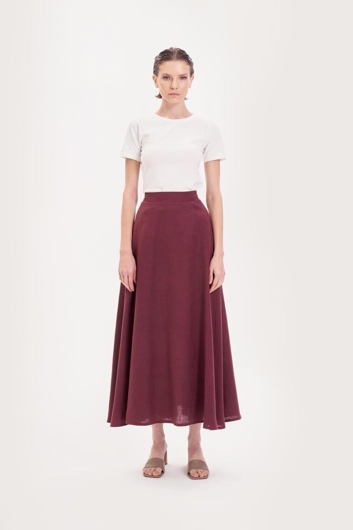 NATURAL %100 KETEN KLOŞ ETEK BORDO