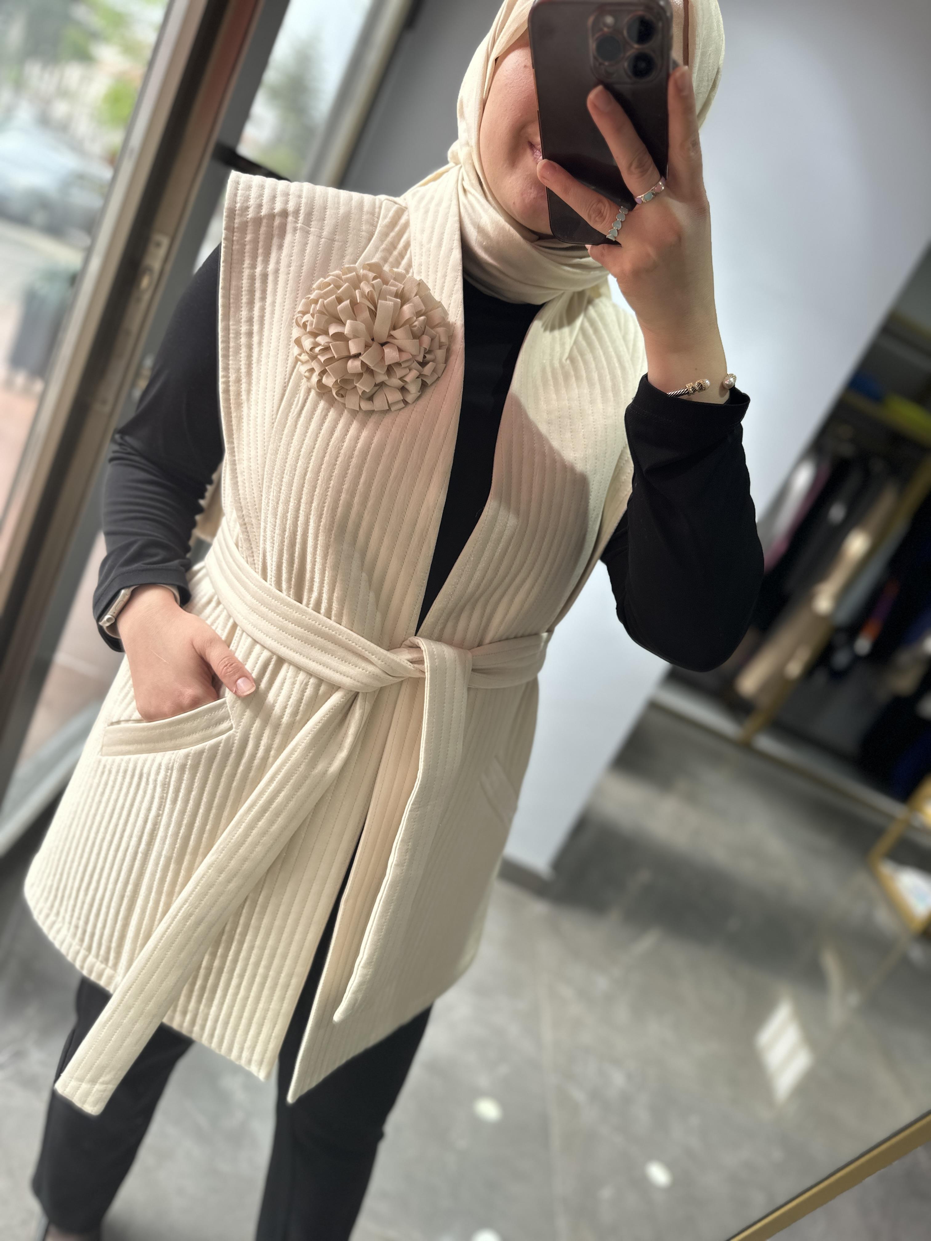 NUSS FİTİLLİ YELEK BEJ