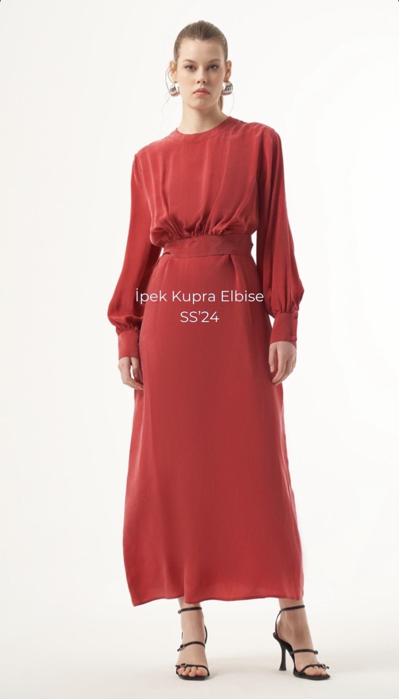 NUSS İPEK ELBİSE BORDO 