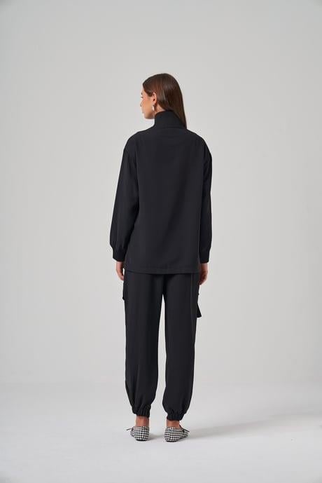 Paraşüt Detay İşlemeli Pantolonlu Takım-Siyah