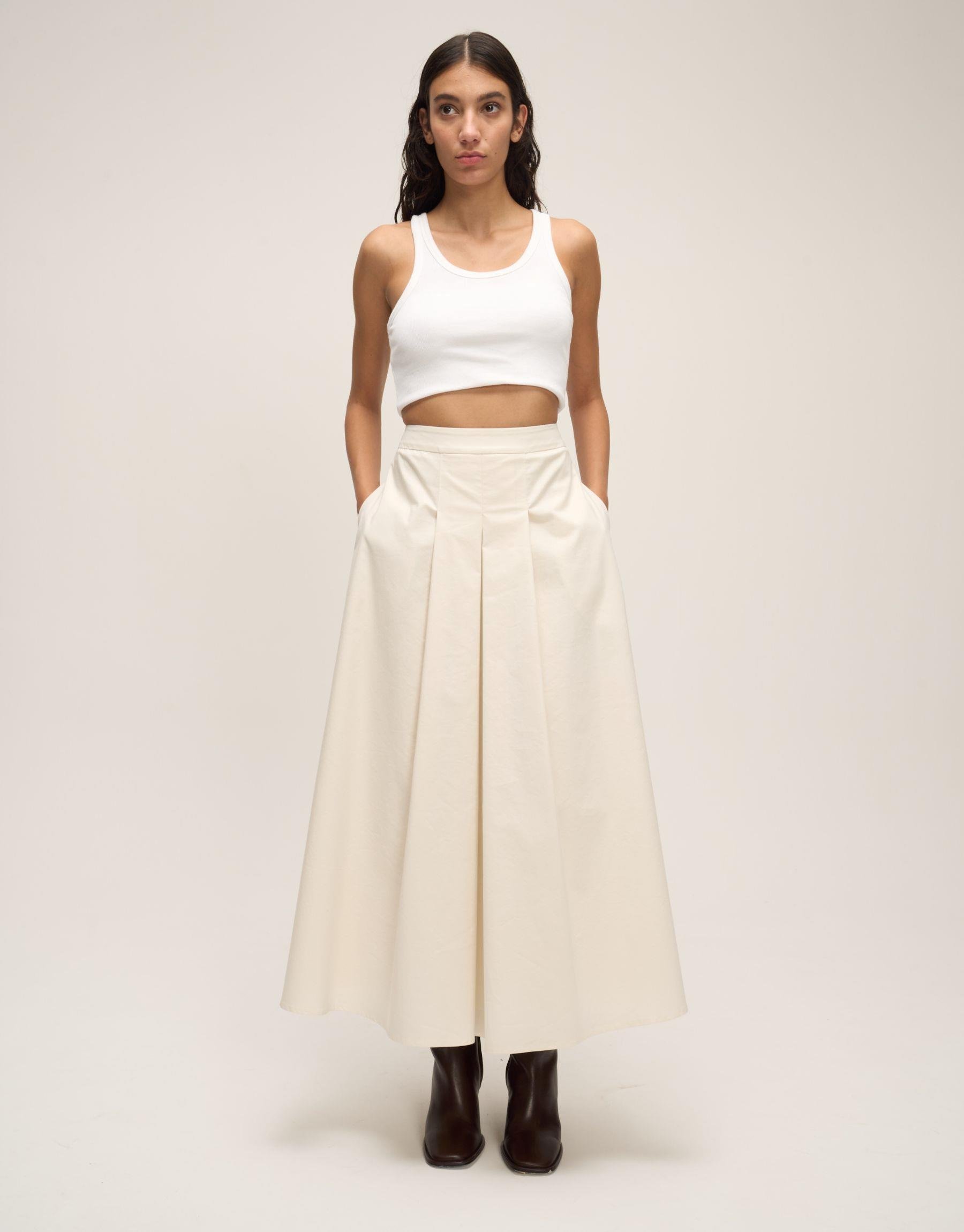 Pileli Cepli Etek Beyaz