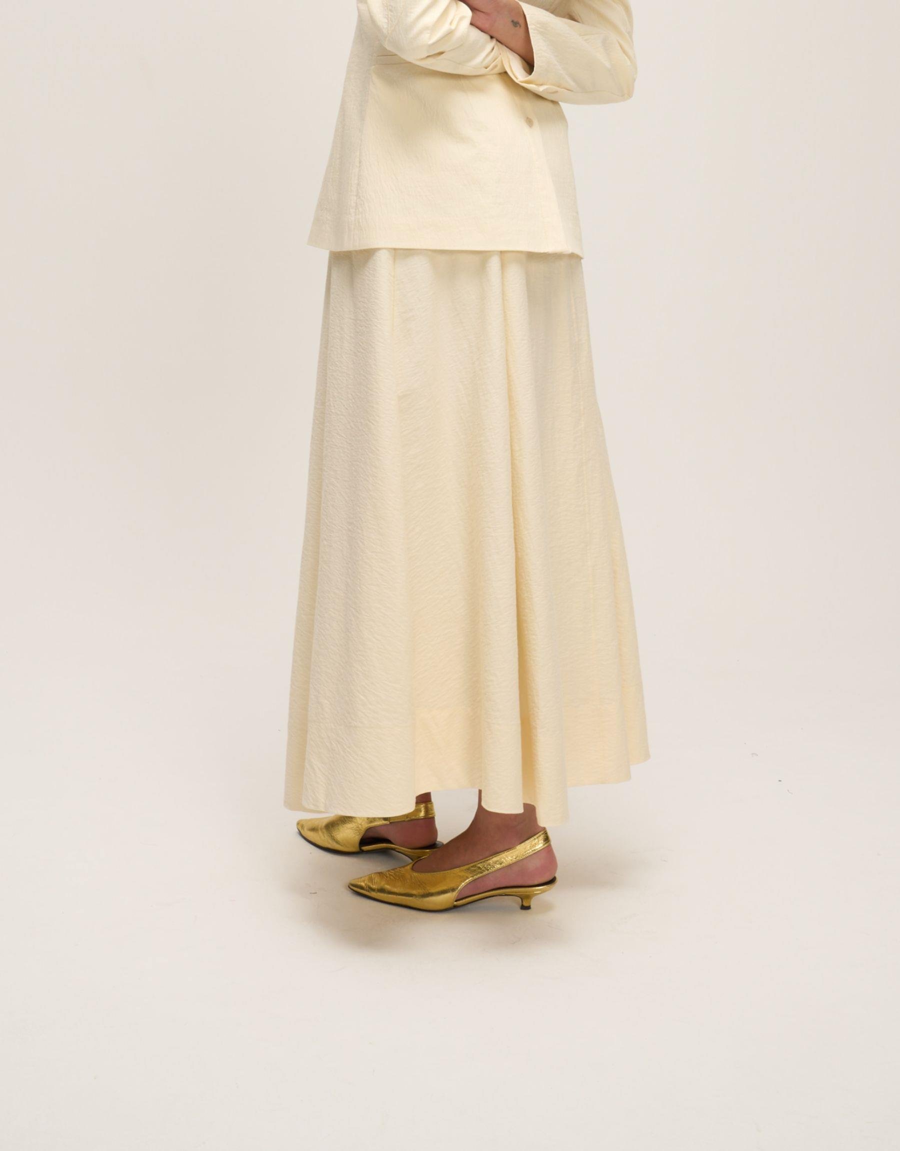 Pileli Crush Etek Ekru