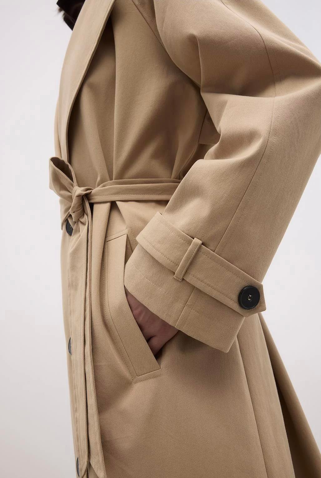 Premium Yakalı Uzun Trençkot Camel