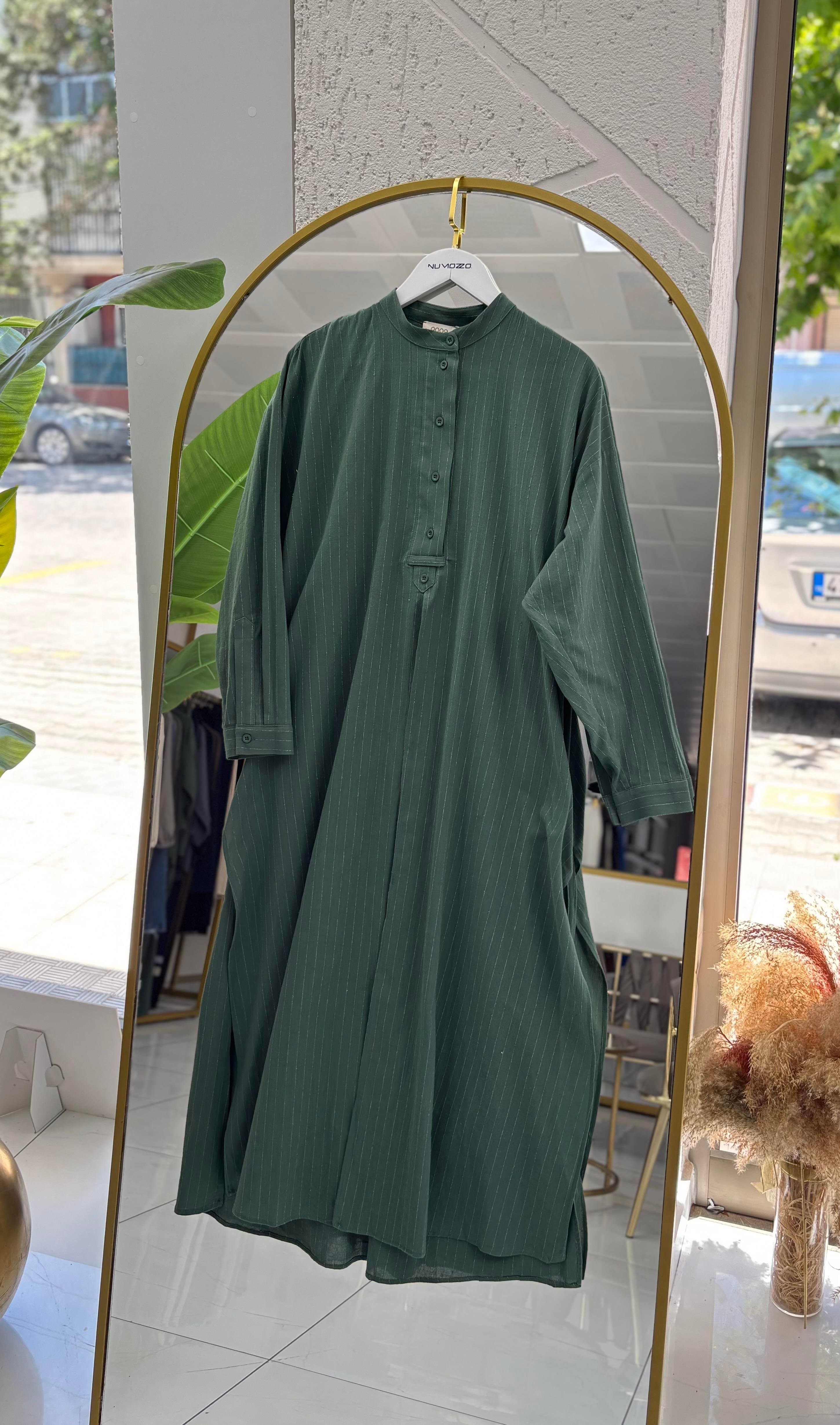 QOOQ Liva Gömlek İnce Çizgili Yeşil