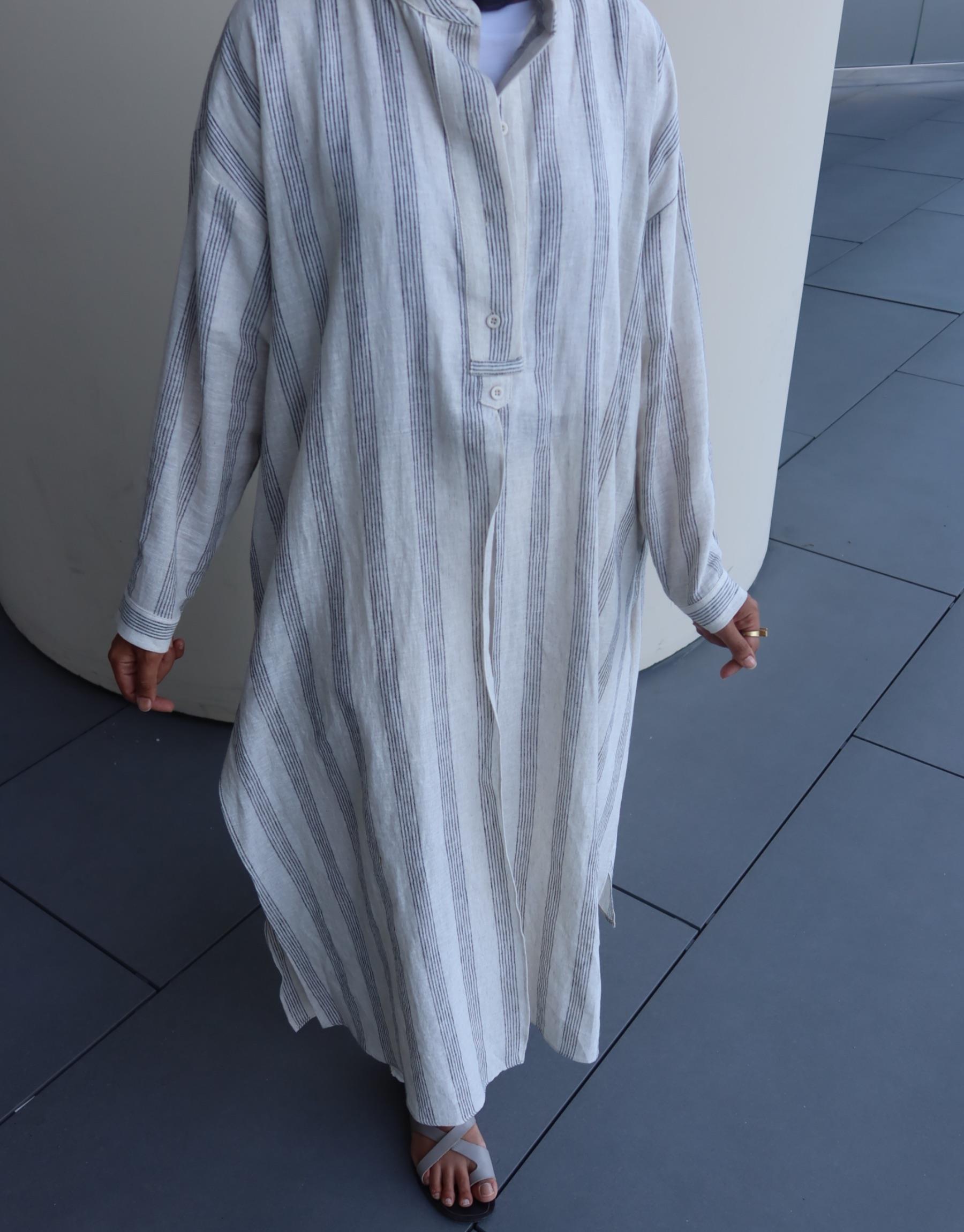 QOOQ Liva Tunik Ekru çizgili