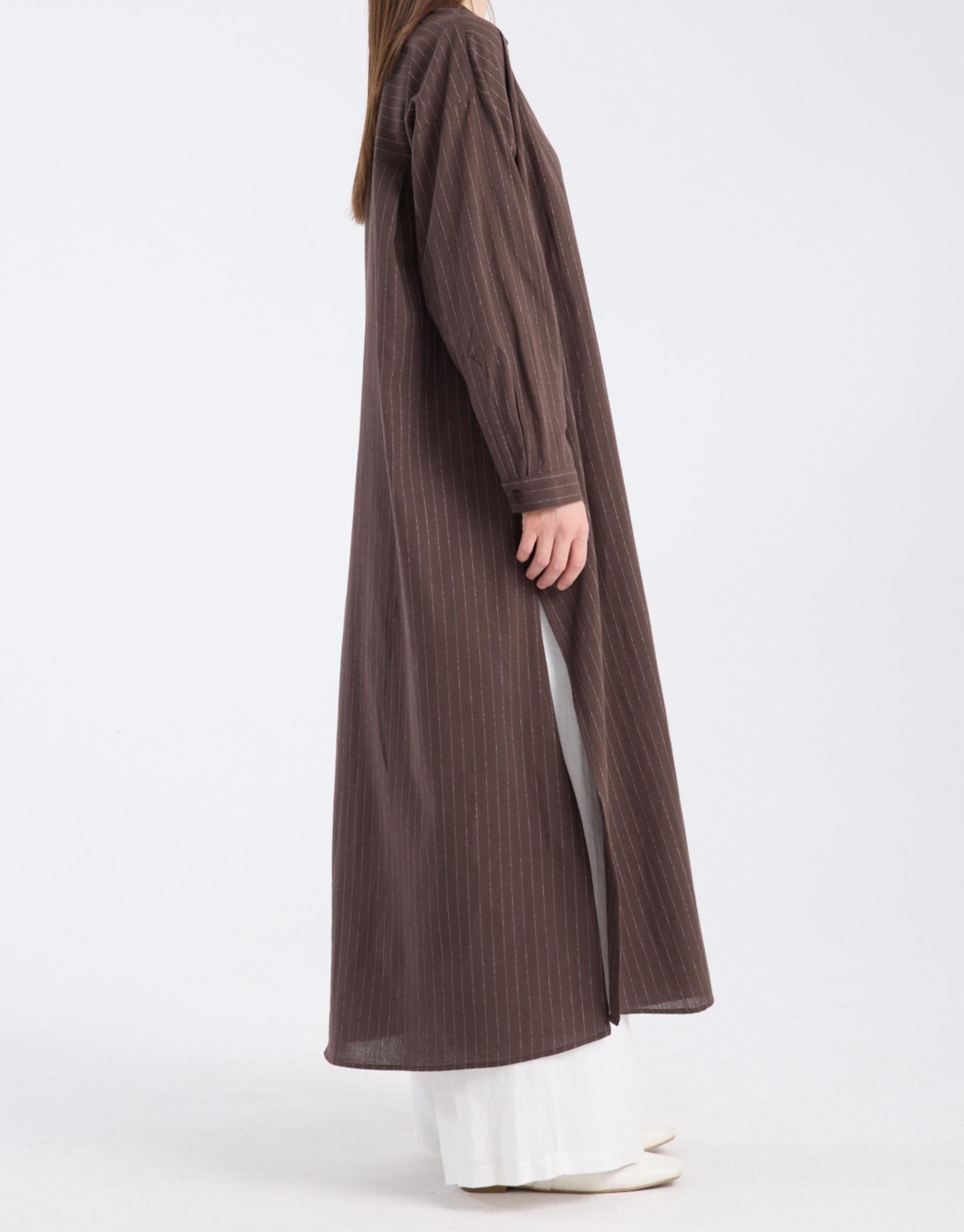 QOOQ Liva Tunik Kahve çizgili