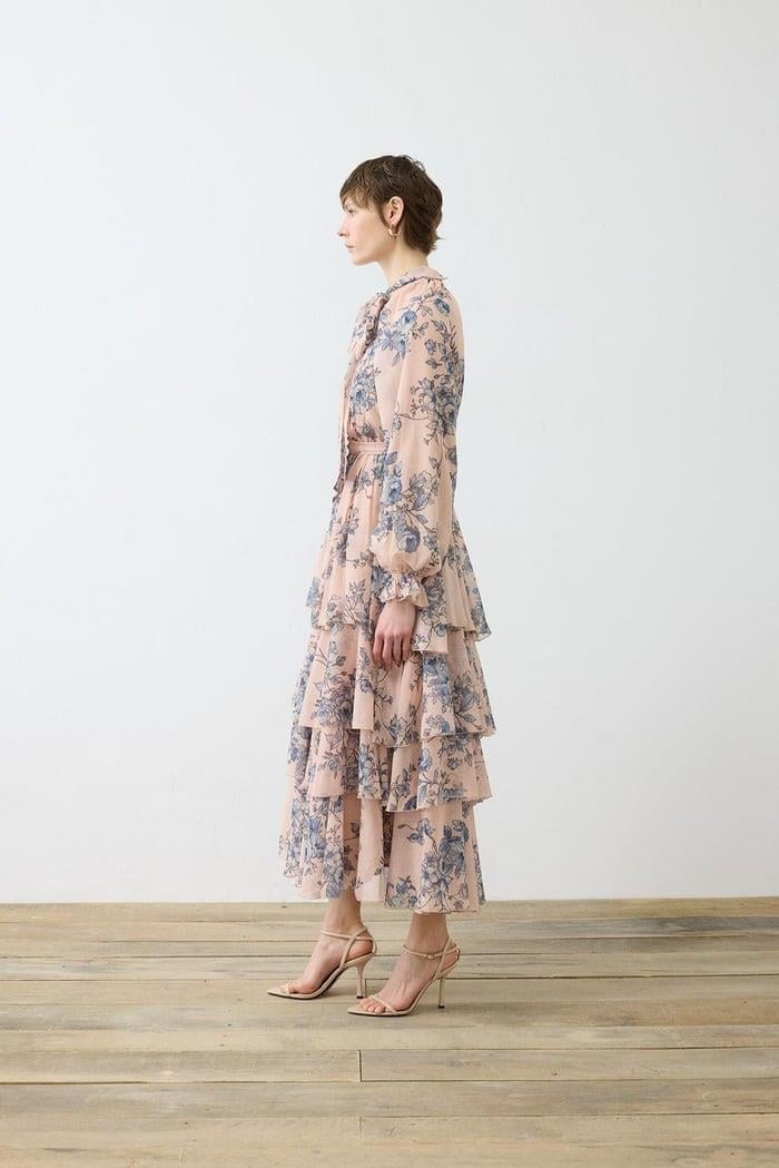 ROZA ŞİFON KAT KAT ELBİSE PEMBE