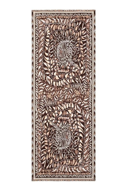 Sarmaşık Labirent Kahverengi Krep İpek Şal 80x210