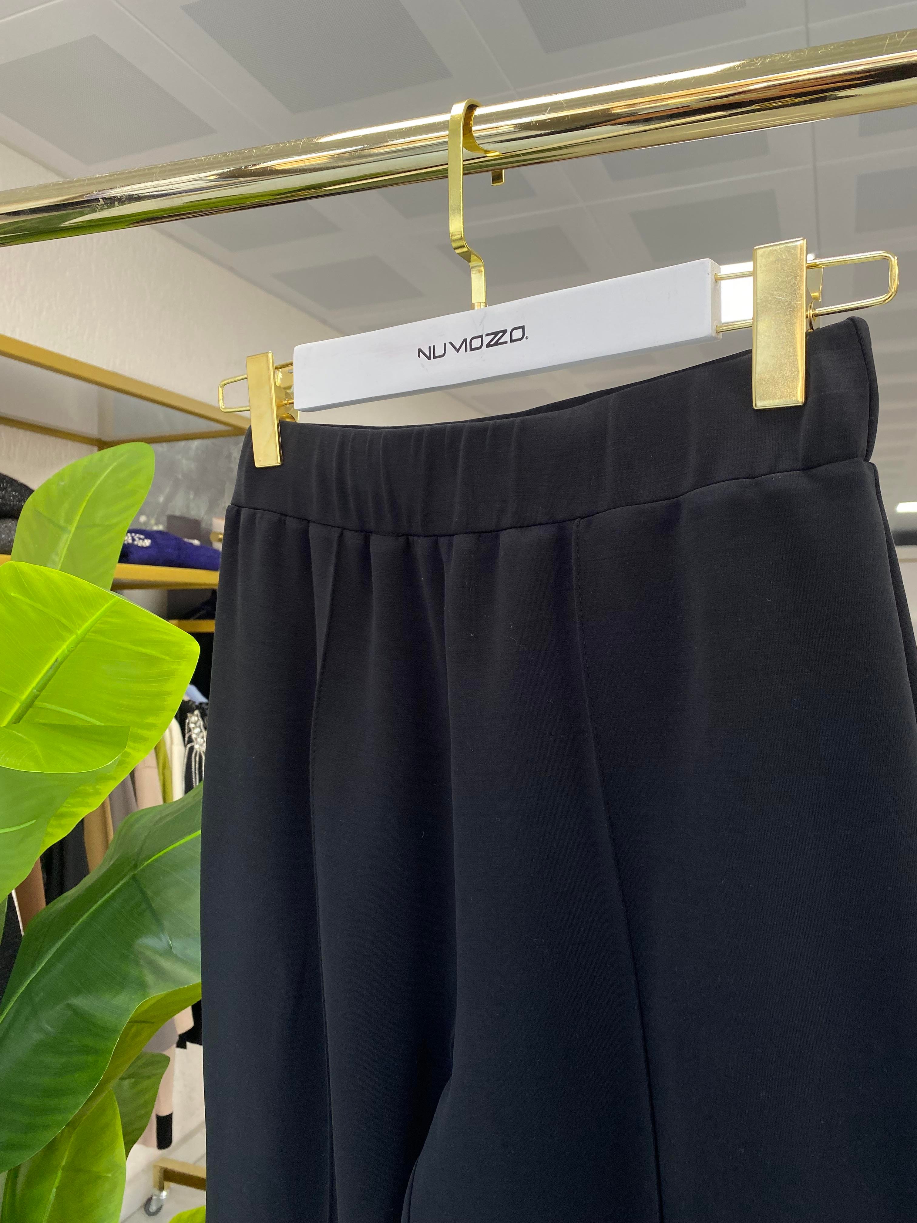 Sentez Nervürlü Bambu Duble Paça Pantolon Siyah