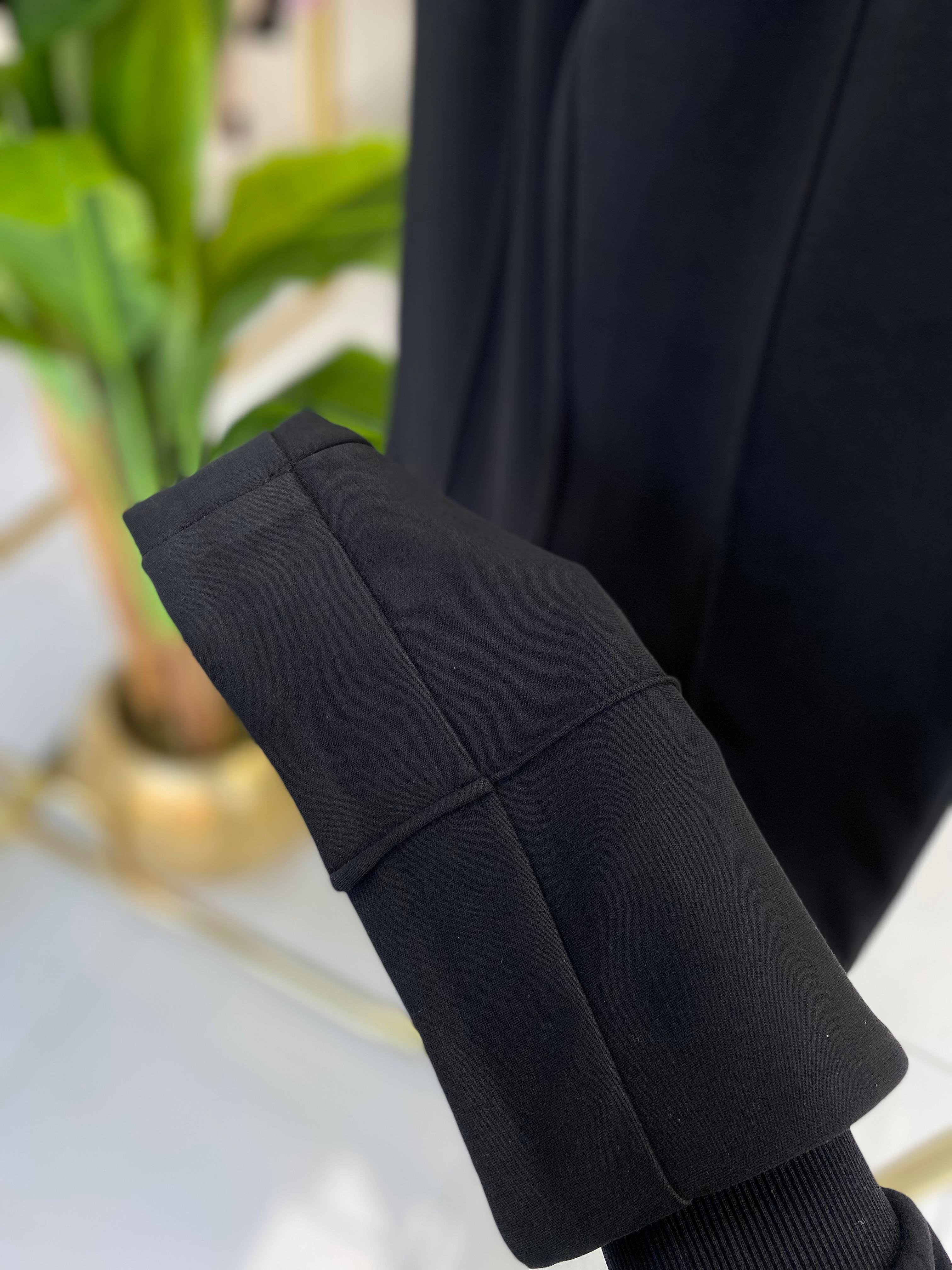 Sentez Nervürlü Bambu Duble Paça Pantolon Siyah