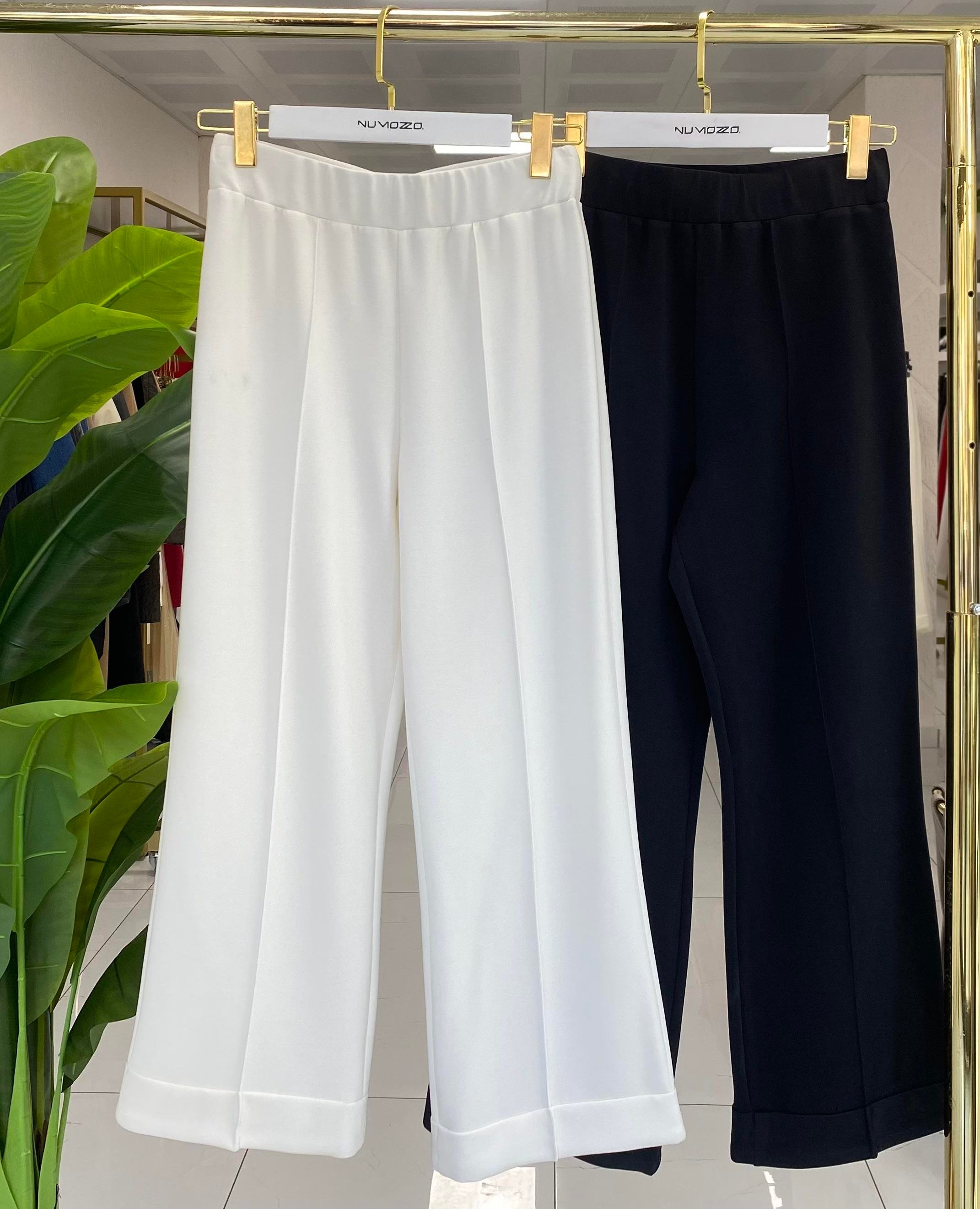 Sentez Nervürlü Bambu Duble Paça Pantolon Siyah