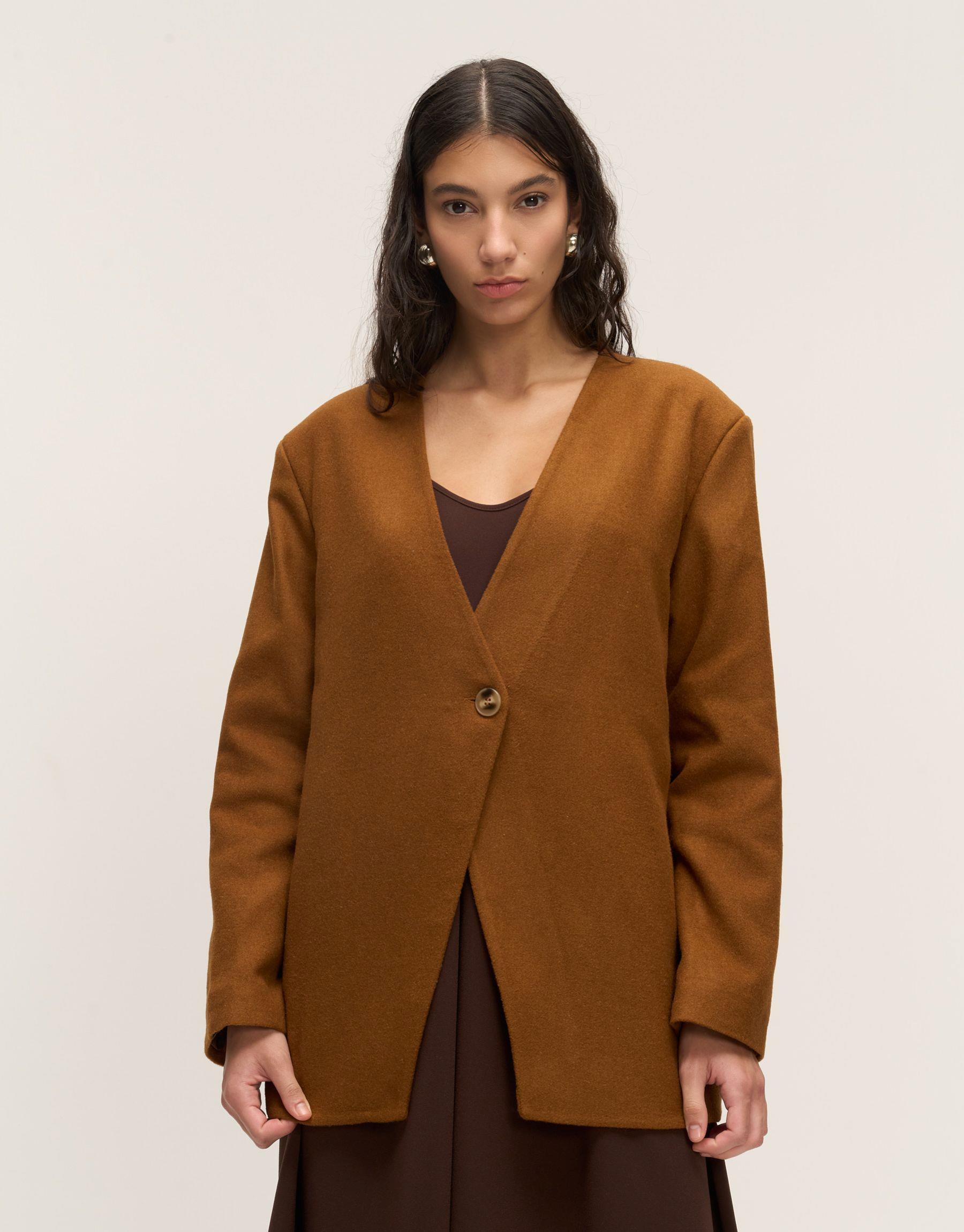 Tek Düğmeli Kaşe Ceket Camel