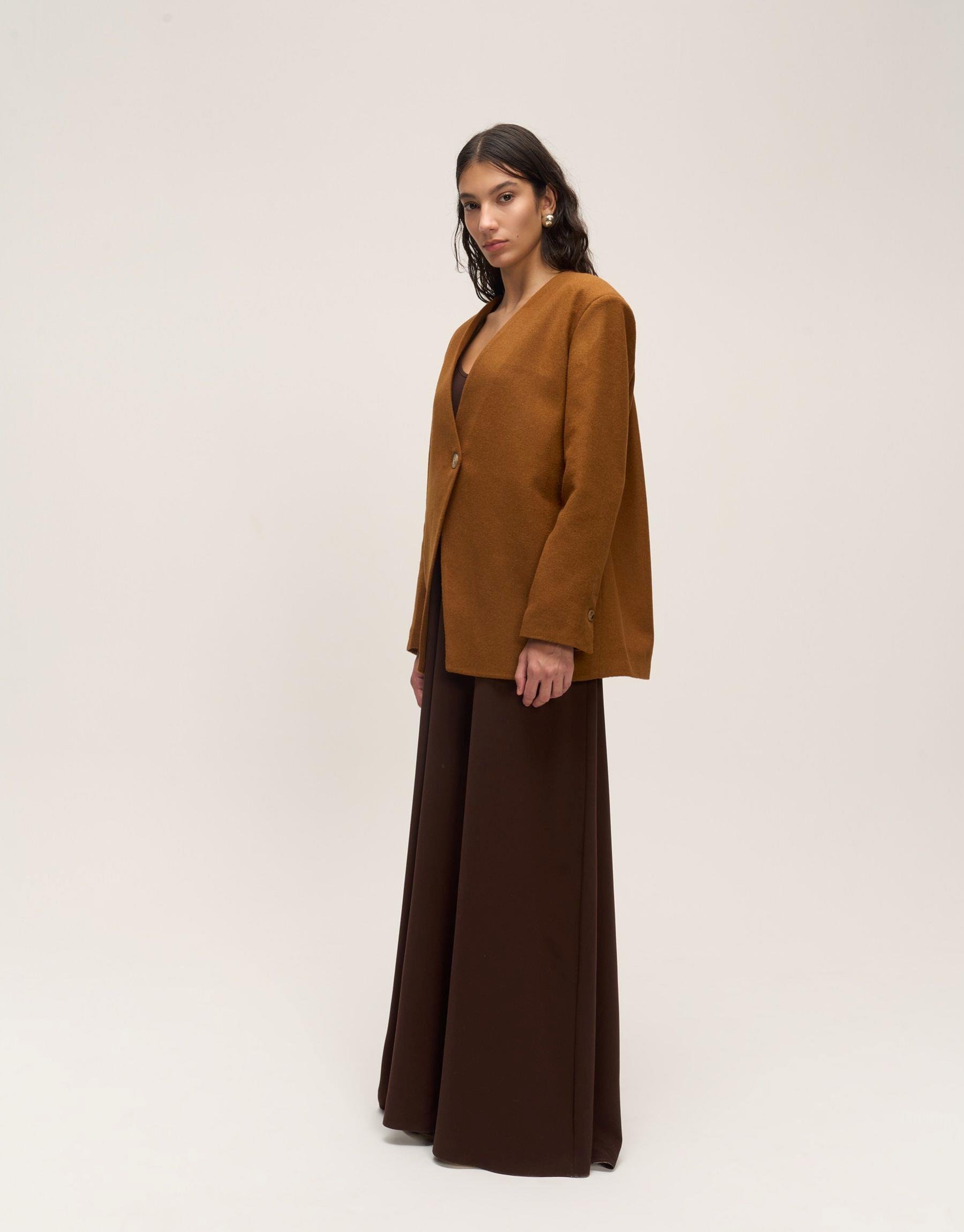 Tek Düğmeli Kaşe Ceket Camel