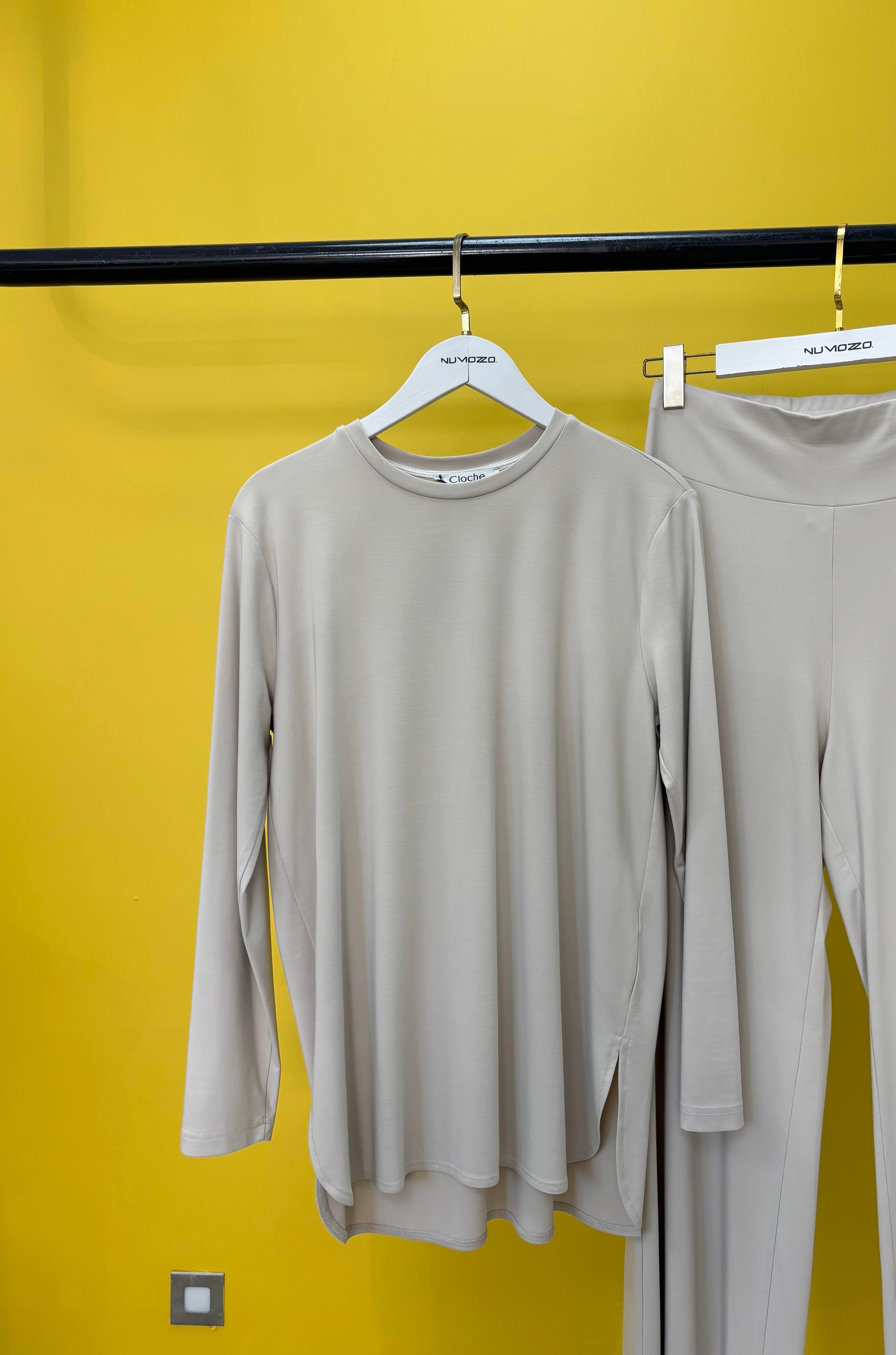 Tril Uzun Kollu T-Shirt Taş