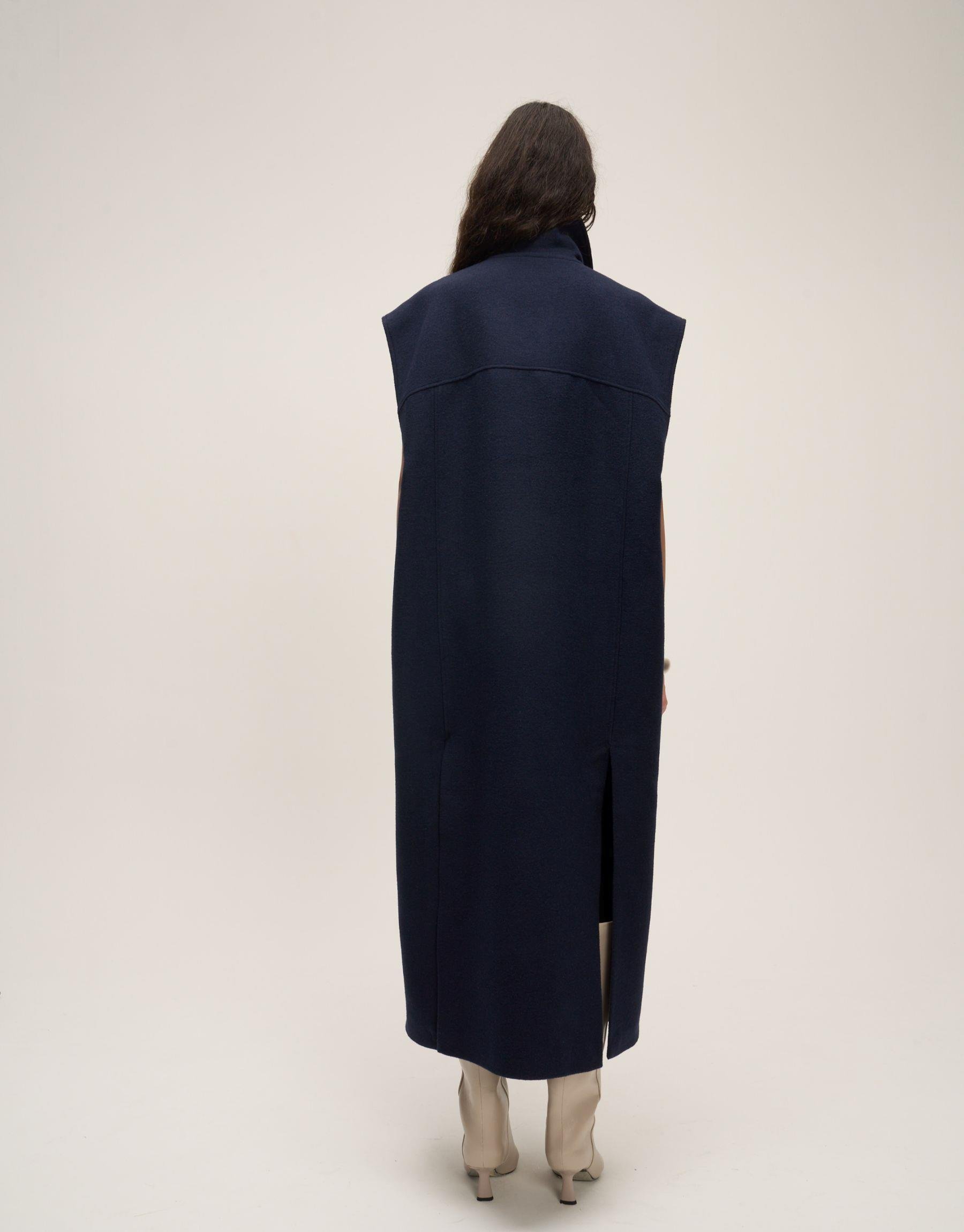 Uzun Kaşe Yelek Lacivert