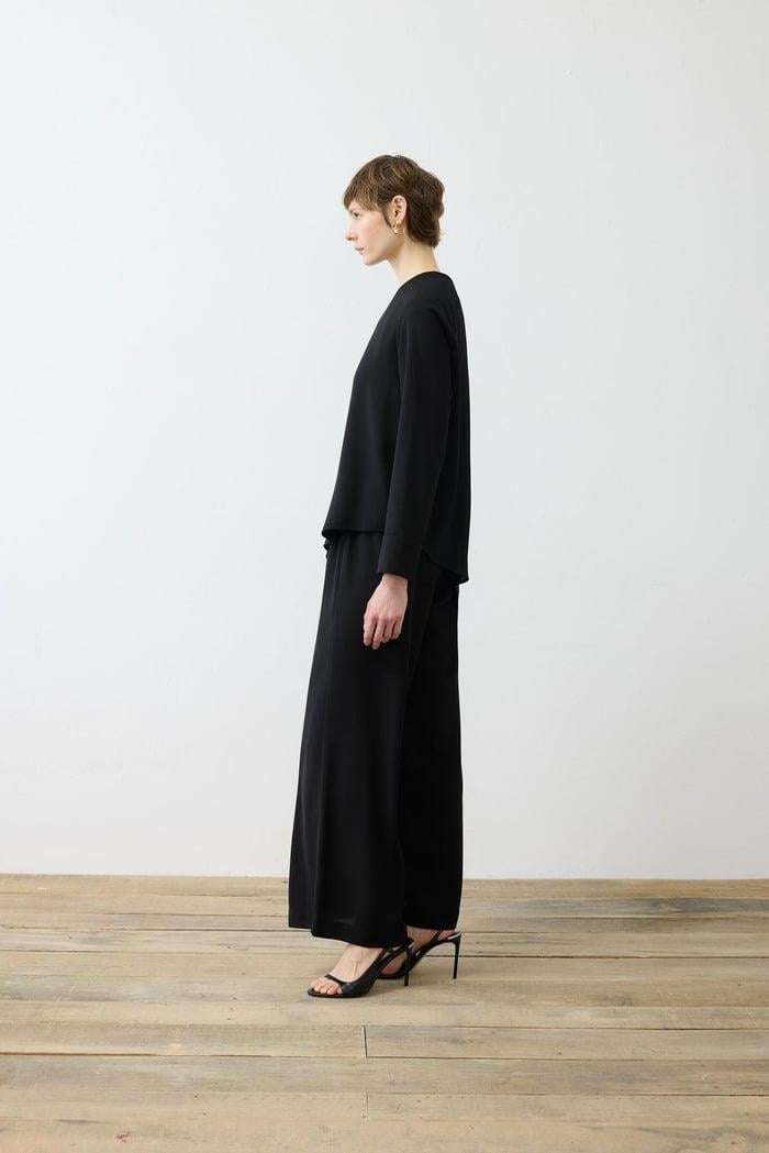 VALEN KREP ASİMETRİK PANTOLONLU TAKIM SİYAH