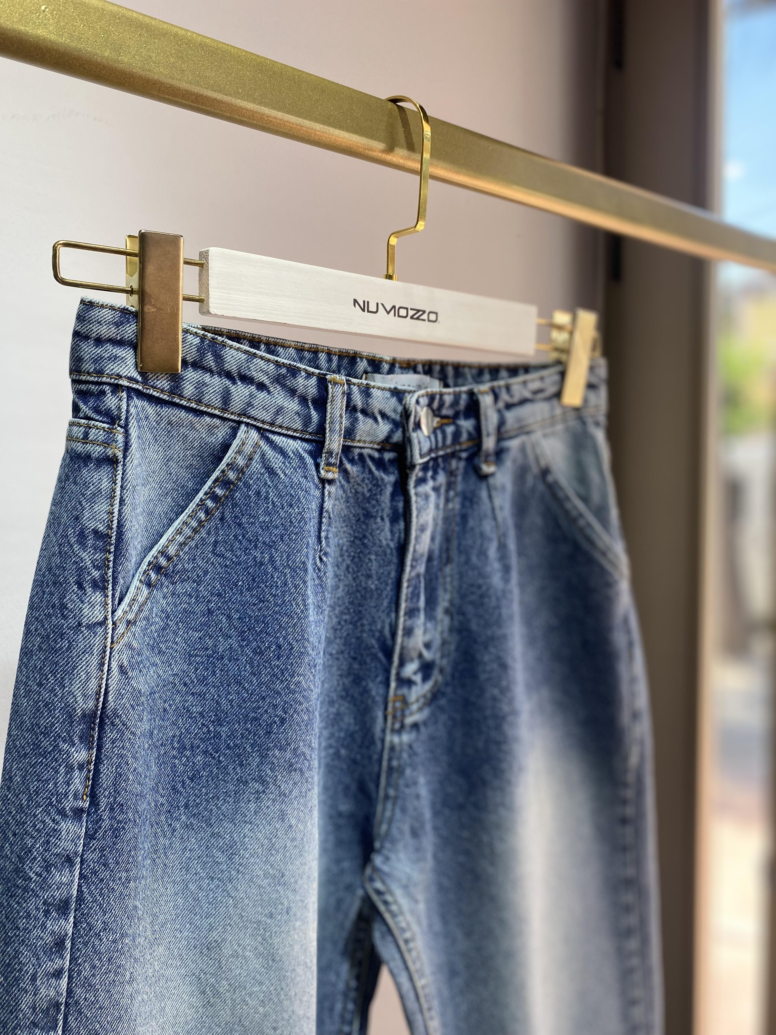 YIKAMALI DÜZ KESİM YÜKSEL BEL DENIM PANTOLON