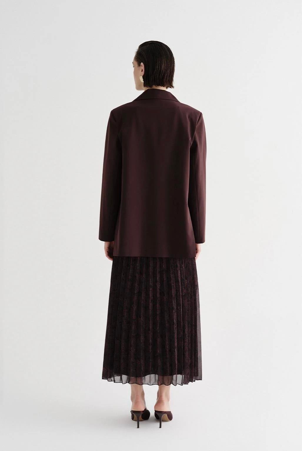 Yırtmaçlı Düğmeli Ceket Bordo