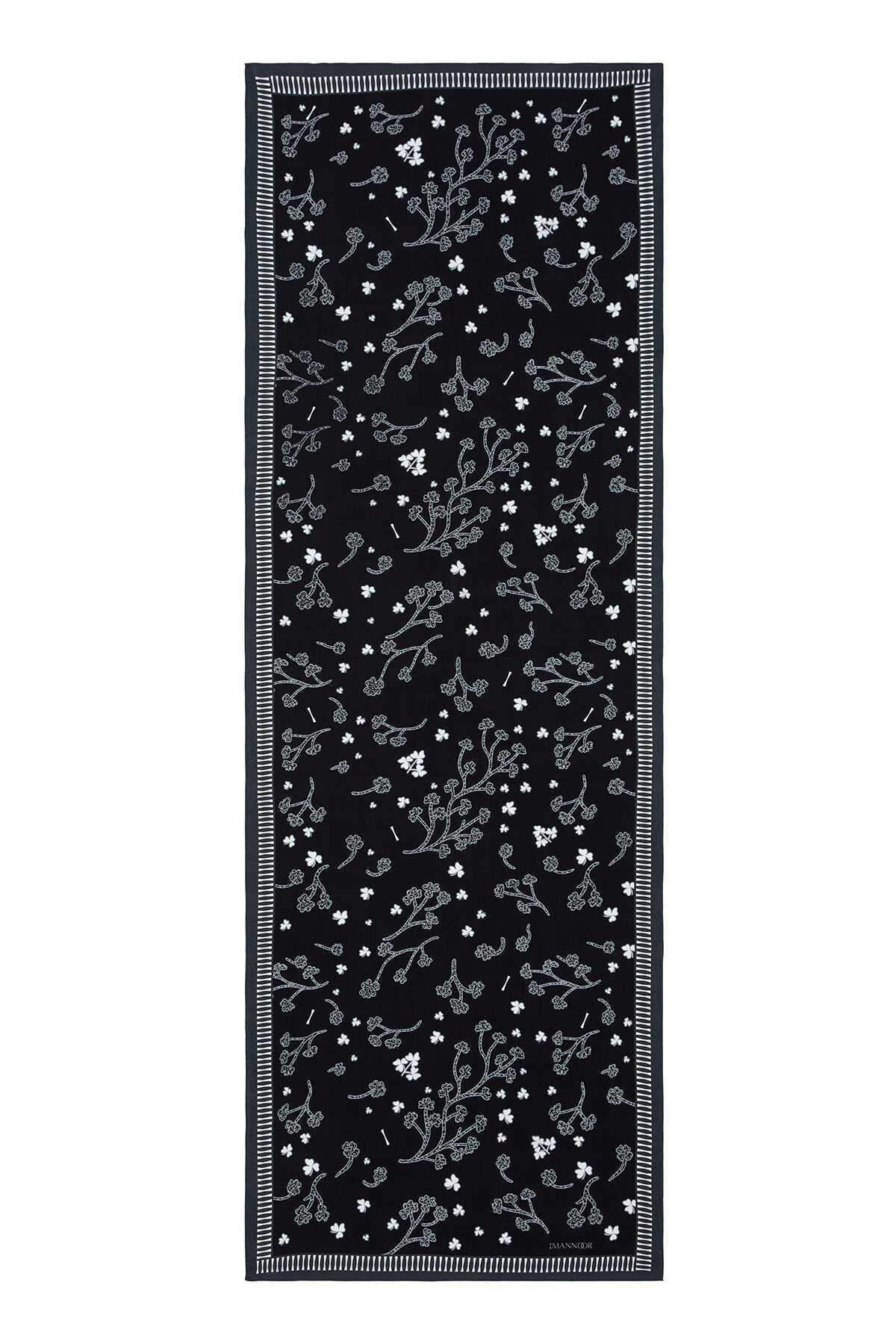 Yonca Bahçesi Siyah Floş Viskon Şal 70x210