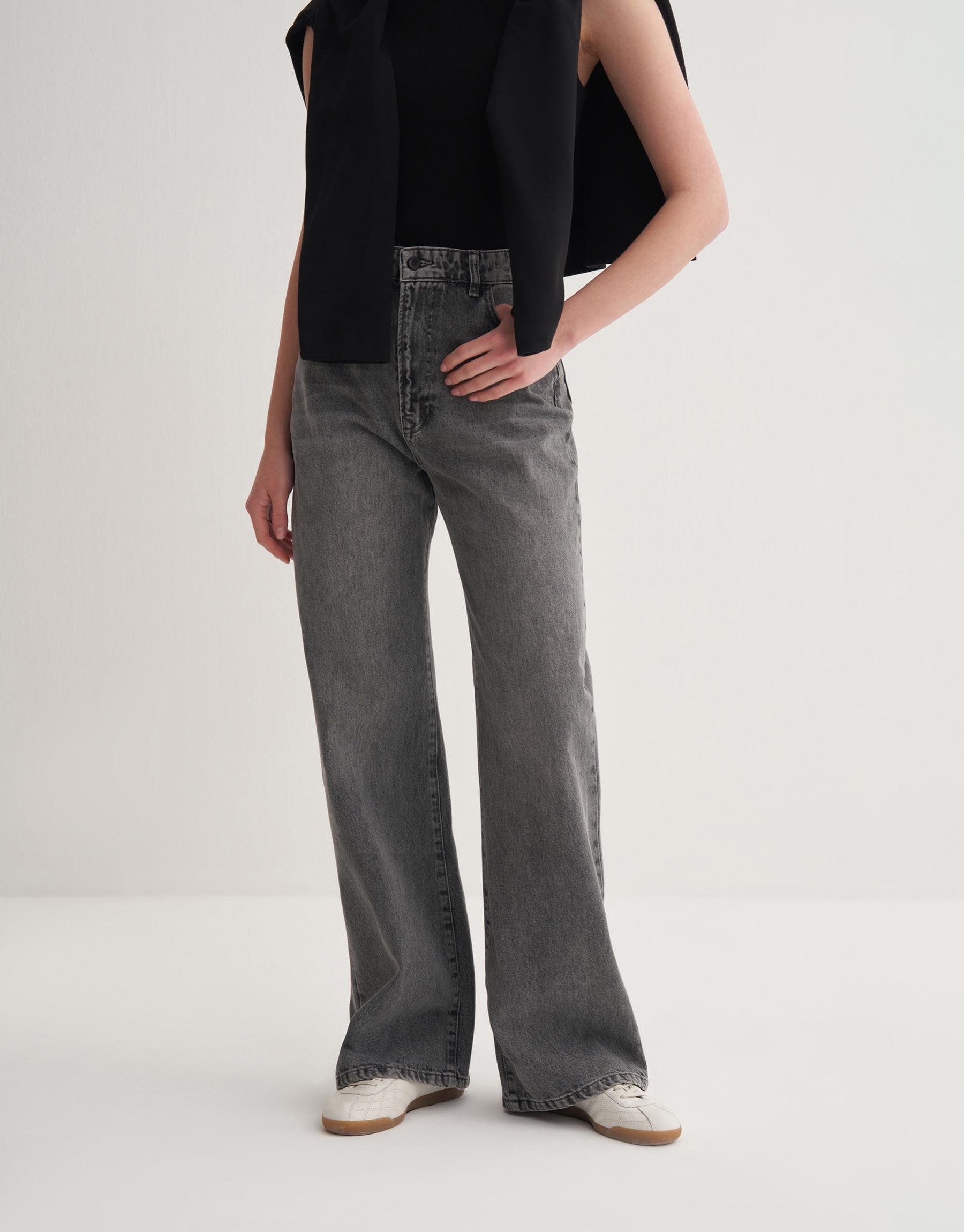 Yüksek Bel Wide Leg Jean Gri