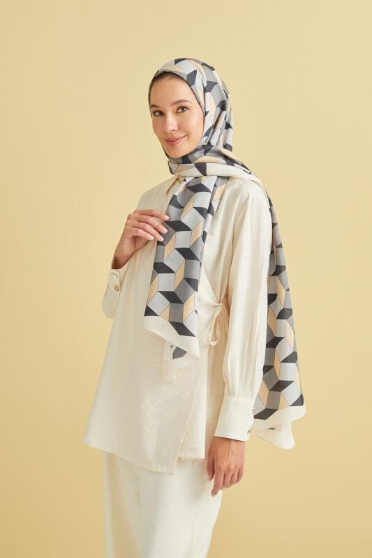 ZigZag Krem Floş Viskon Şal 70x200
