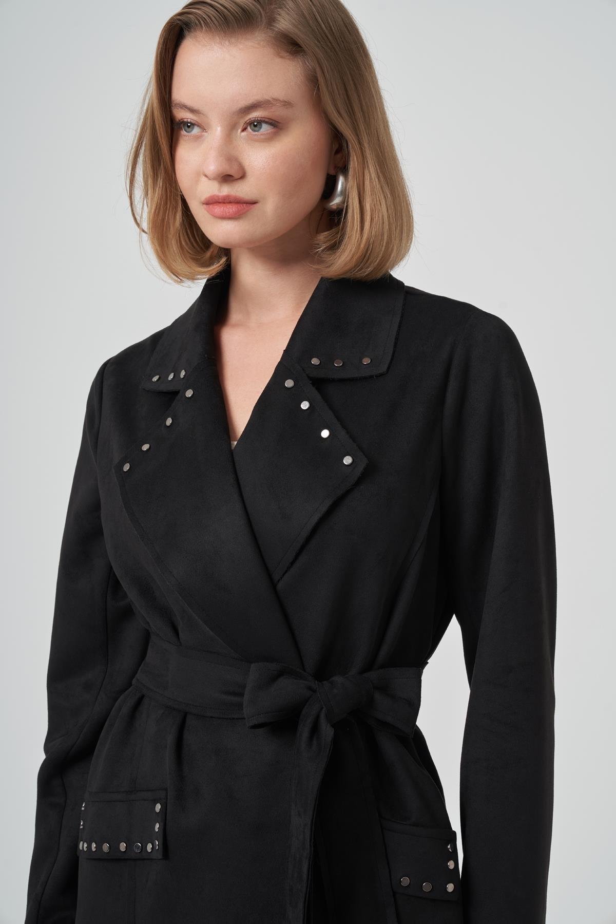 Zımba Detay Süet Kap - Siyah