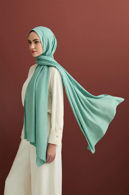 Zincir Desen Mint Pamuk İpek Şal 70x210