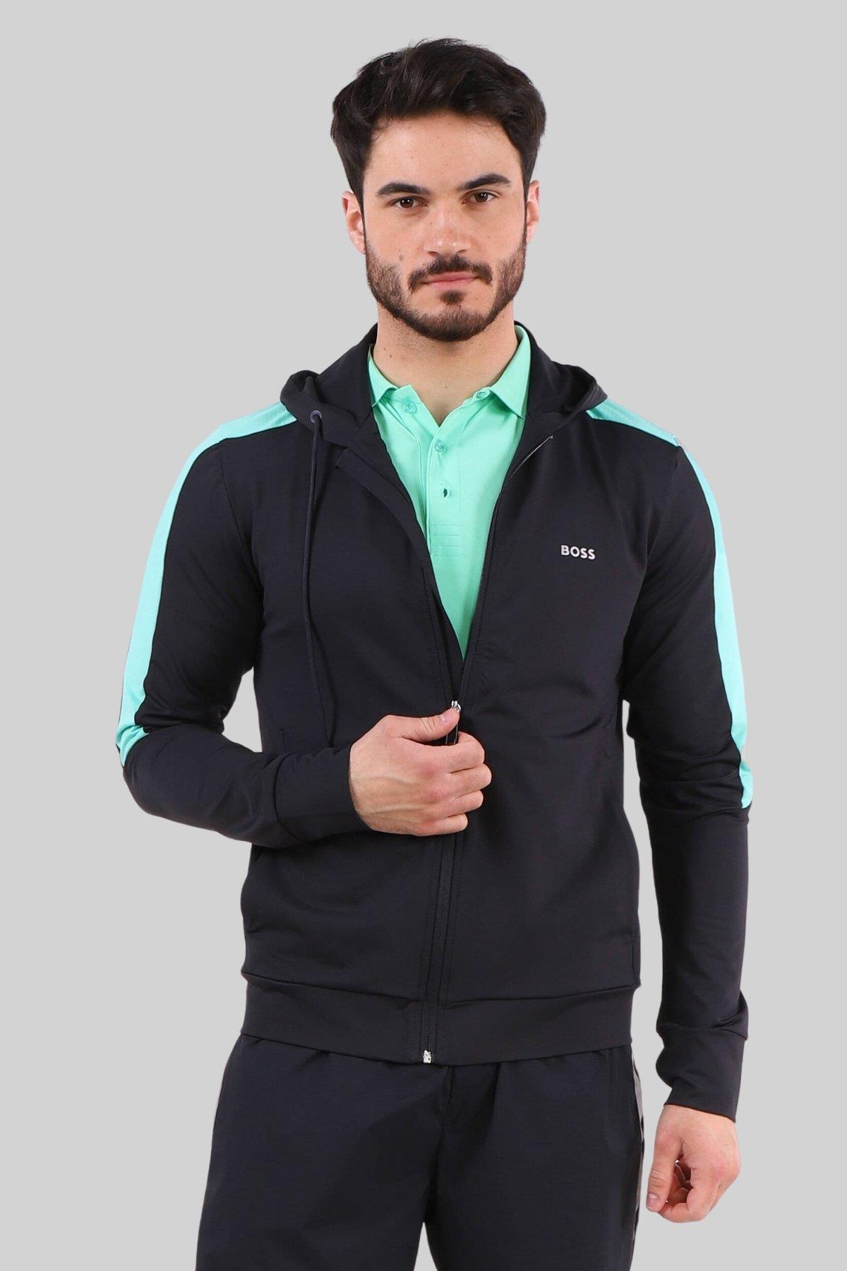 Boss Erkek Fermuarlı Kapüşonlu Sweatshirt Mavi