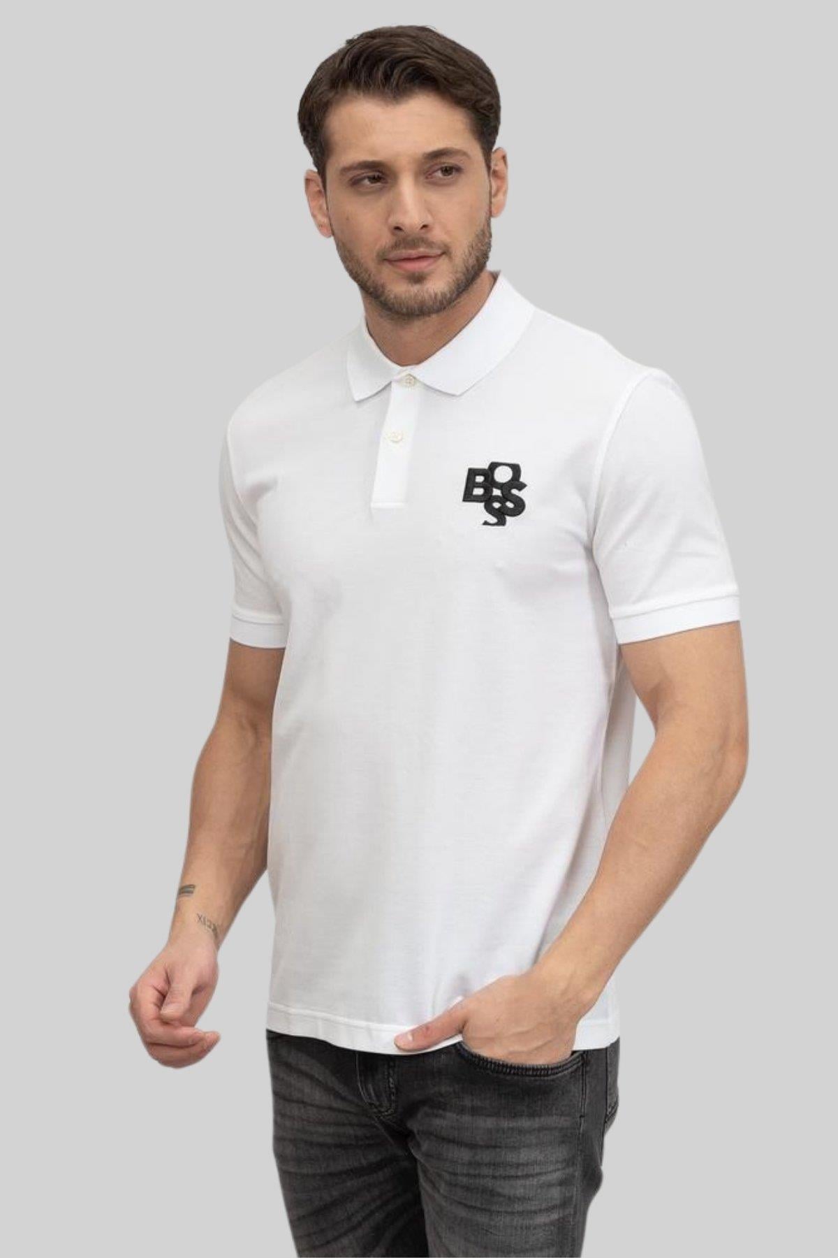Boss Erkek Polo Yaka  T-Shirt Beyaz
