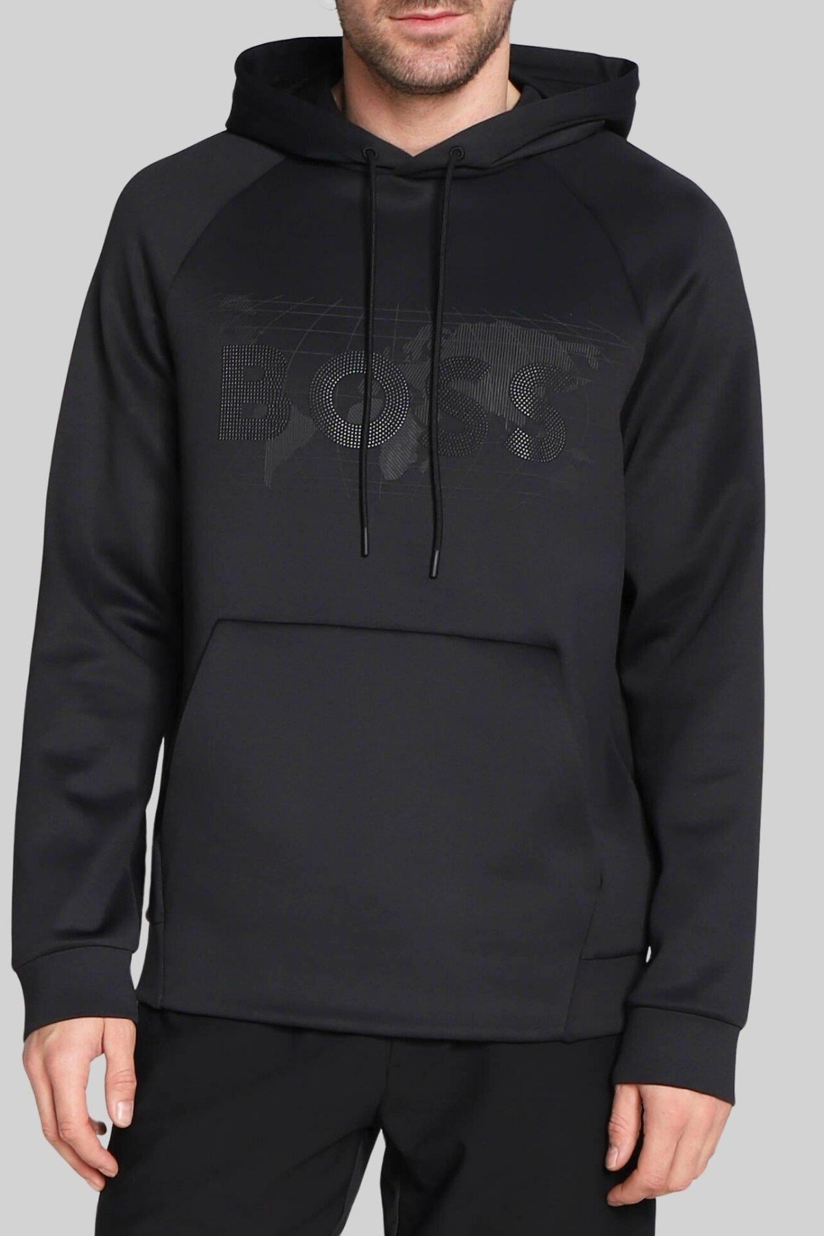 Boss Erkek Regular Fit Kapşonlu Sweatshirt Siyah