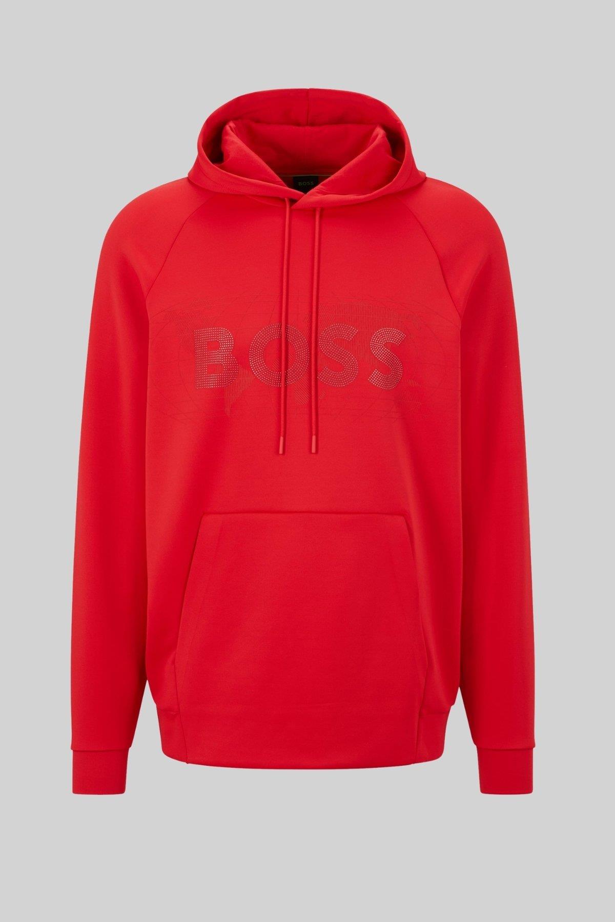 Boss Erkek Regular Fit Kapşonlu Sweatshirt Kırmızı