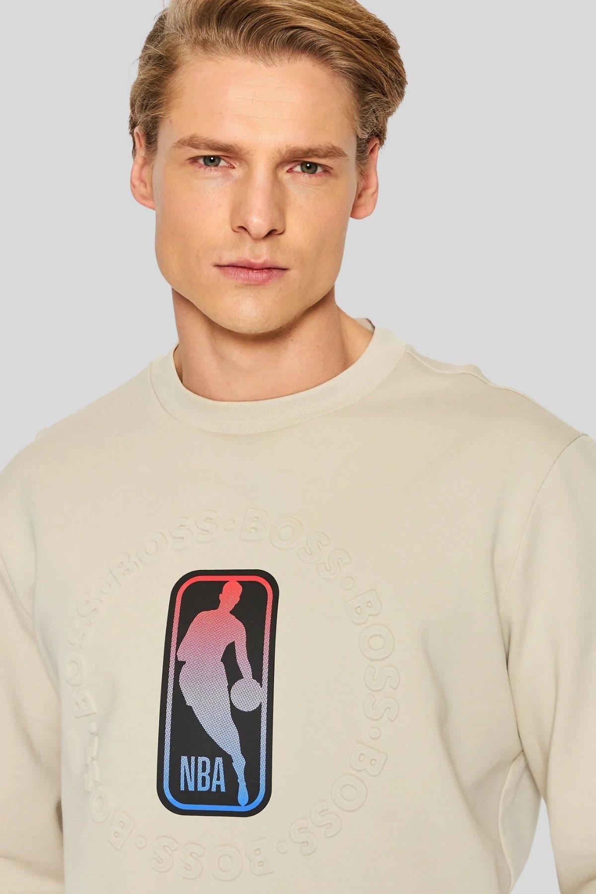 Boss Erkek Regular Fit NBA Windmill Sweatshirt Krem