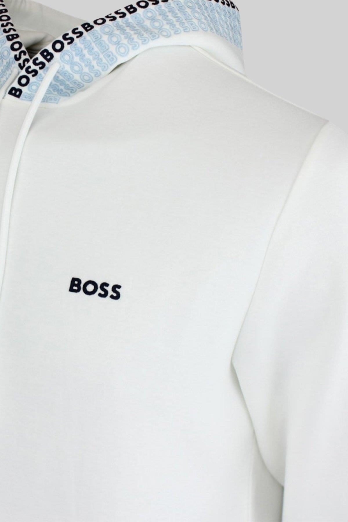 Boss Erkek Soody Golf Kapüşonlu Sweatshirt Beyaz