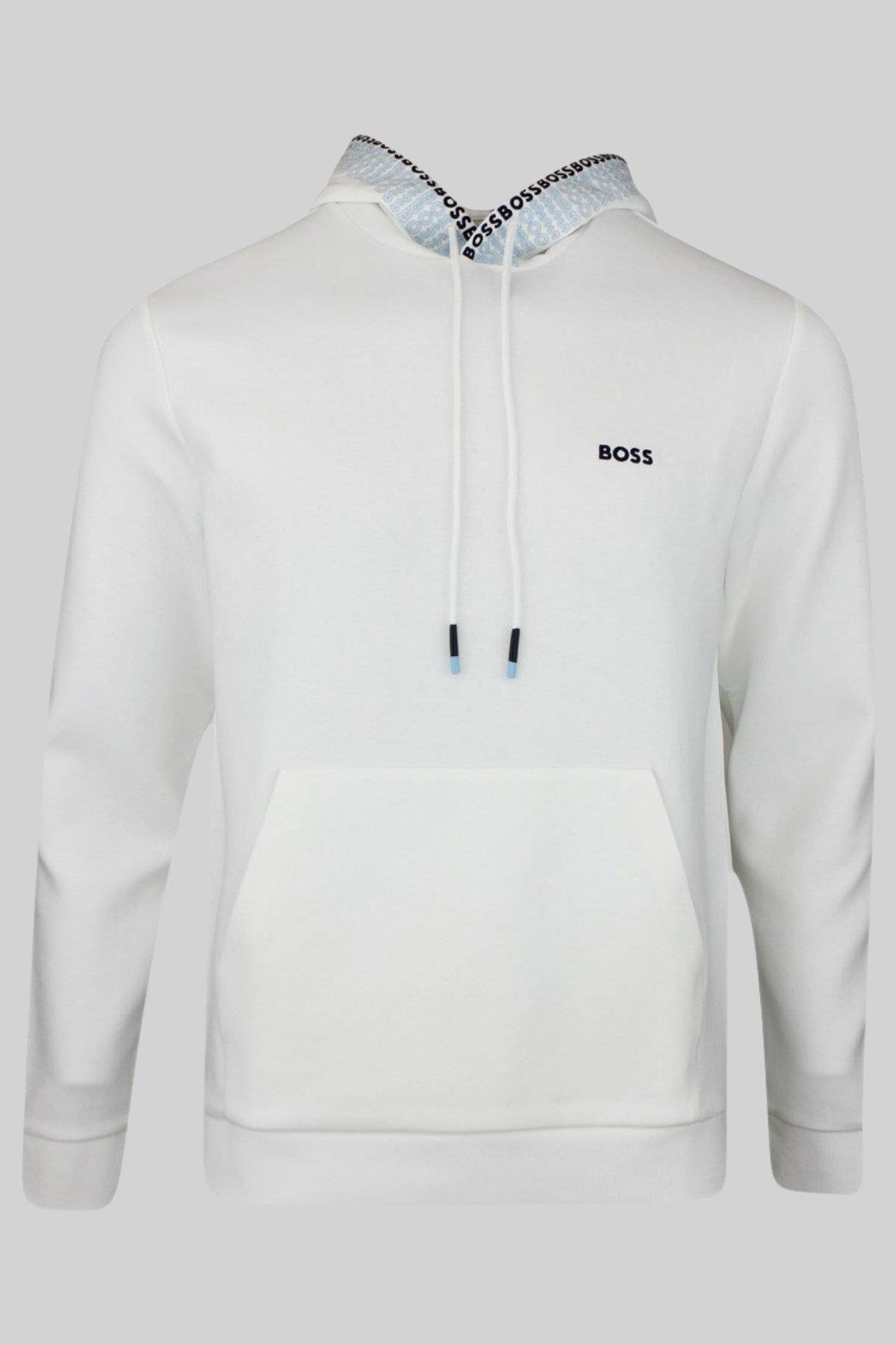Boss Erkek Soody Golf Kapüşonlu Sweatshirt Beyaz