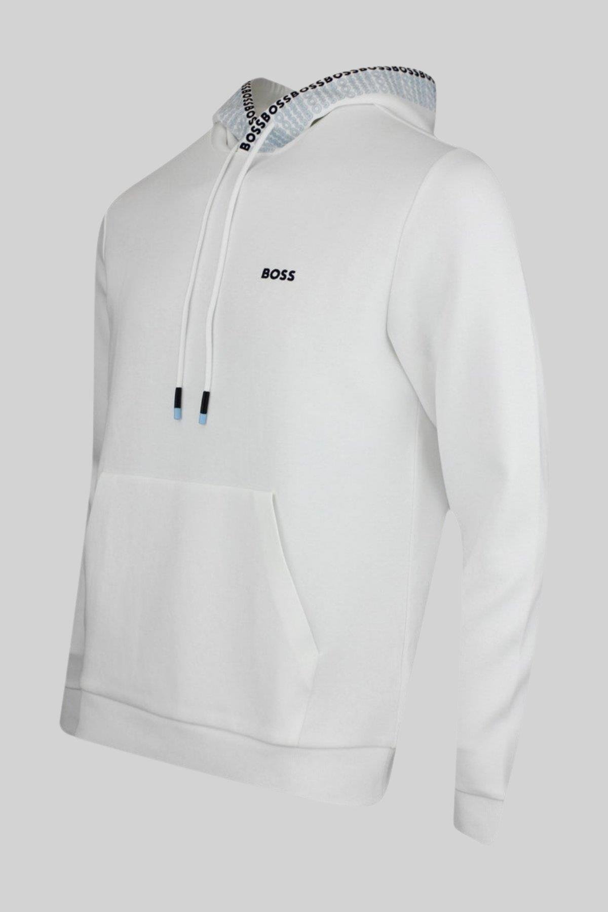 Boss Erkek Soody Golf Kapüşonlu Sweatshirt Beyaz