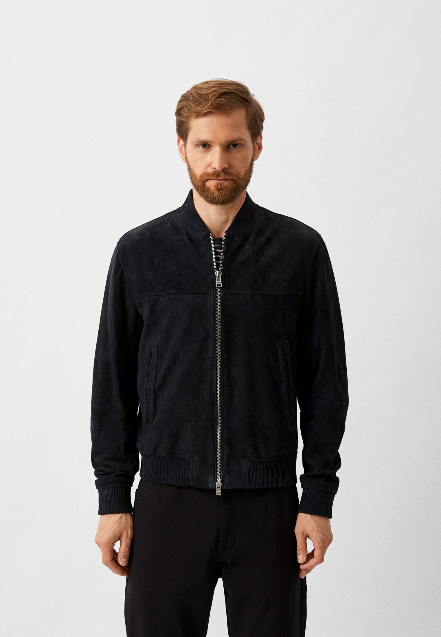 Boss Hakiki Deri Süet Regular Fit Bomber Erkek Ceket Lacivert 404