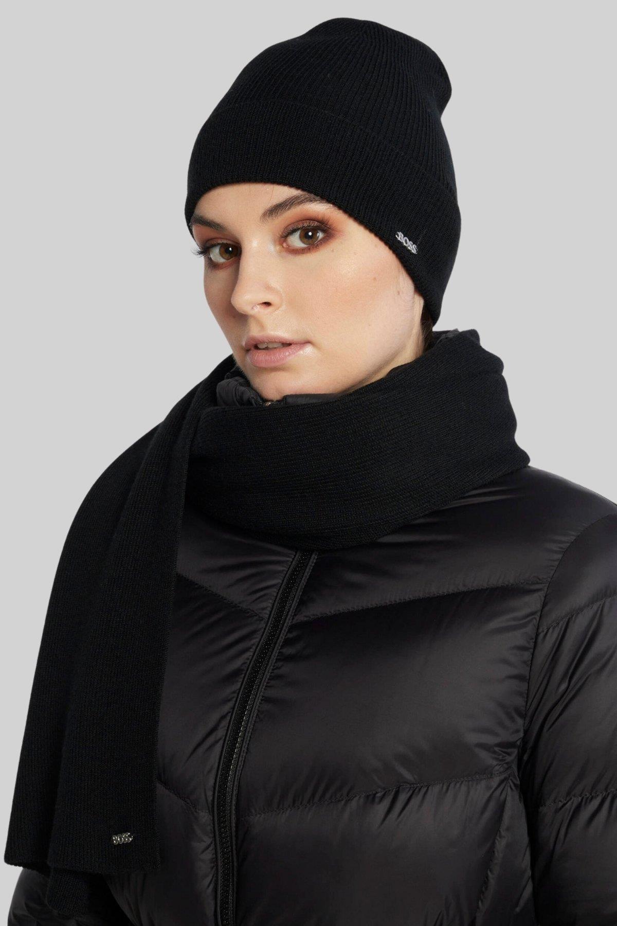 Boss Kadın Atkı + Bere Siyah