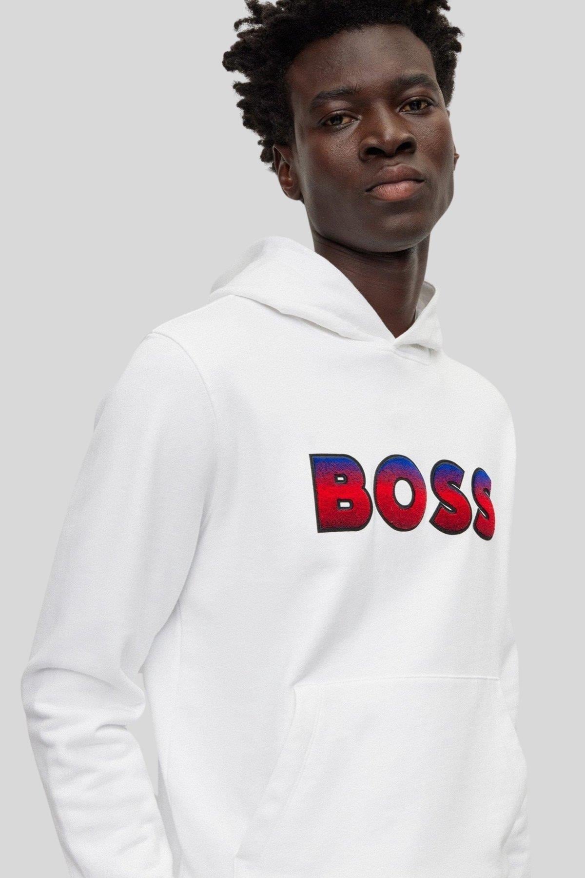 Boss Kapüşonlu Regular Fit Erkek Sweatshirt Beyaz