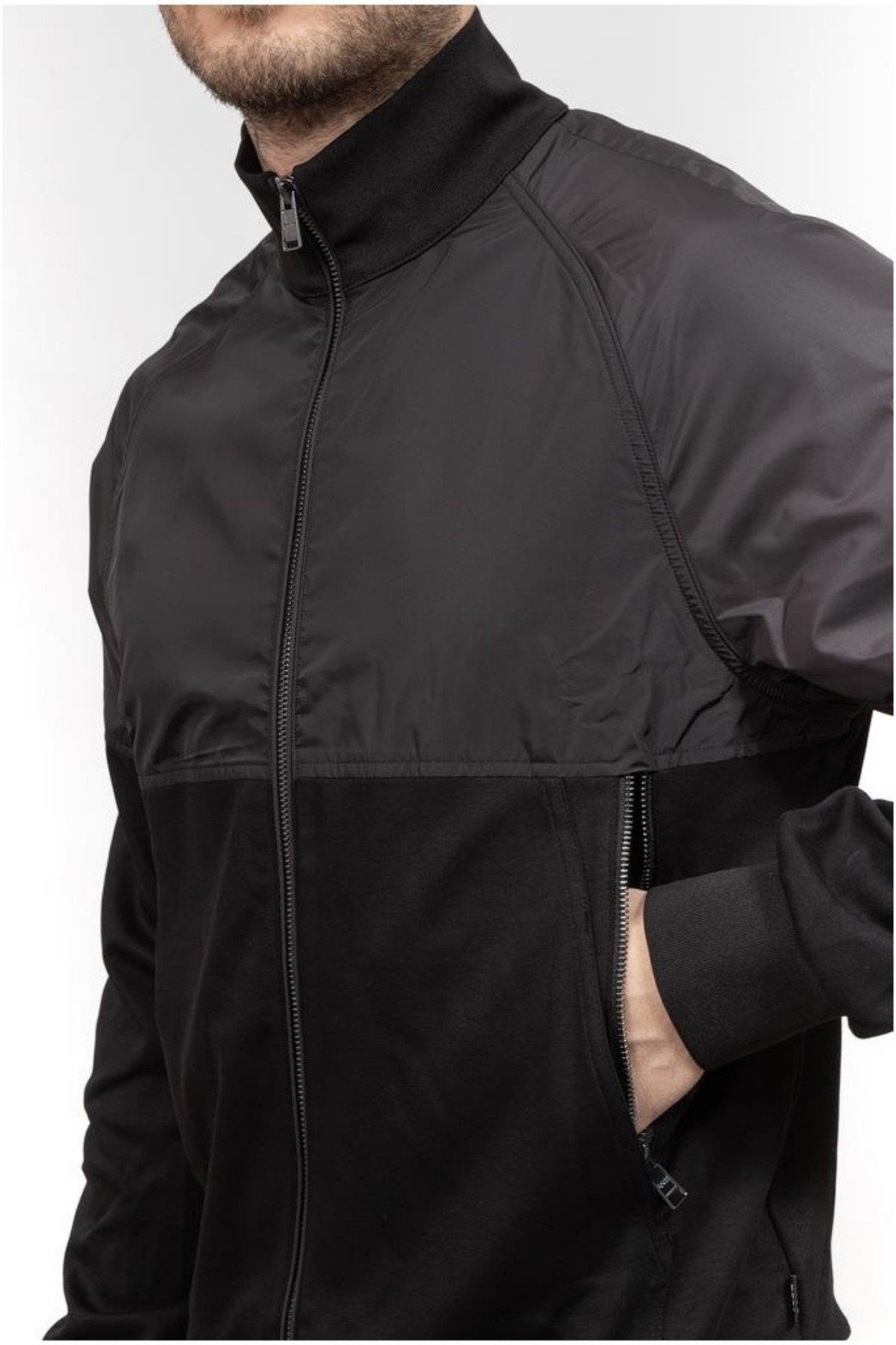 Boss Logo Aplikeli Panelli Fermuarlı Regular Fit Erkek Sweatshirt Siyah