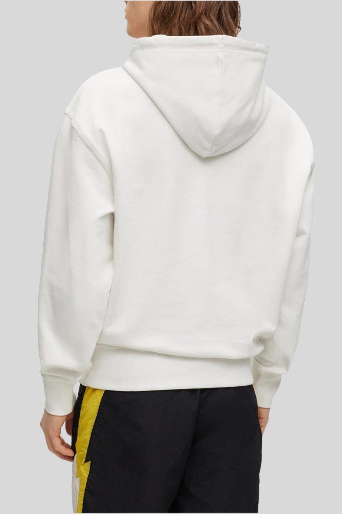 Boss Logolu Baskılı Kapüşonlu Erkek Beyaz Sweatshirt Beyaz