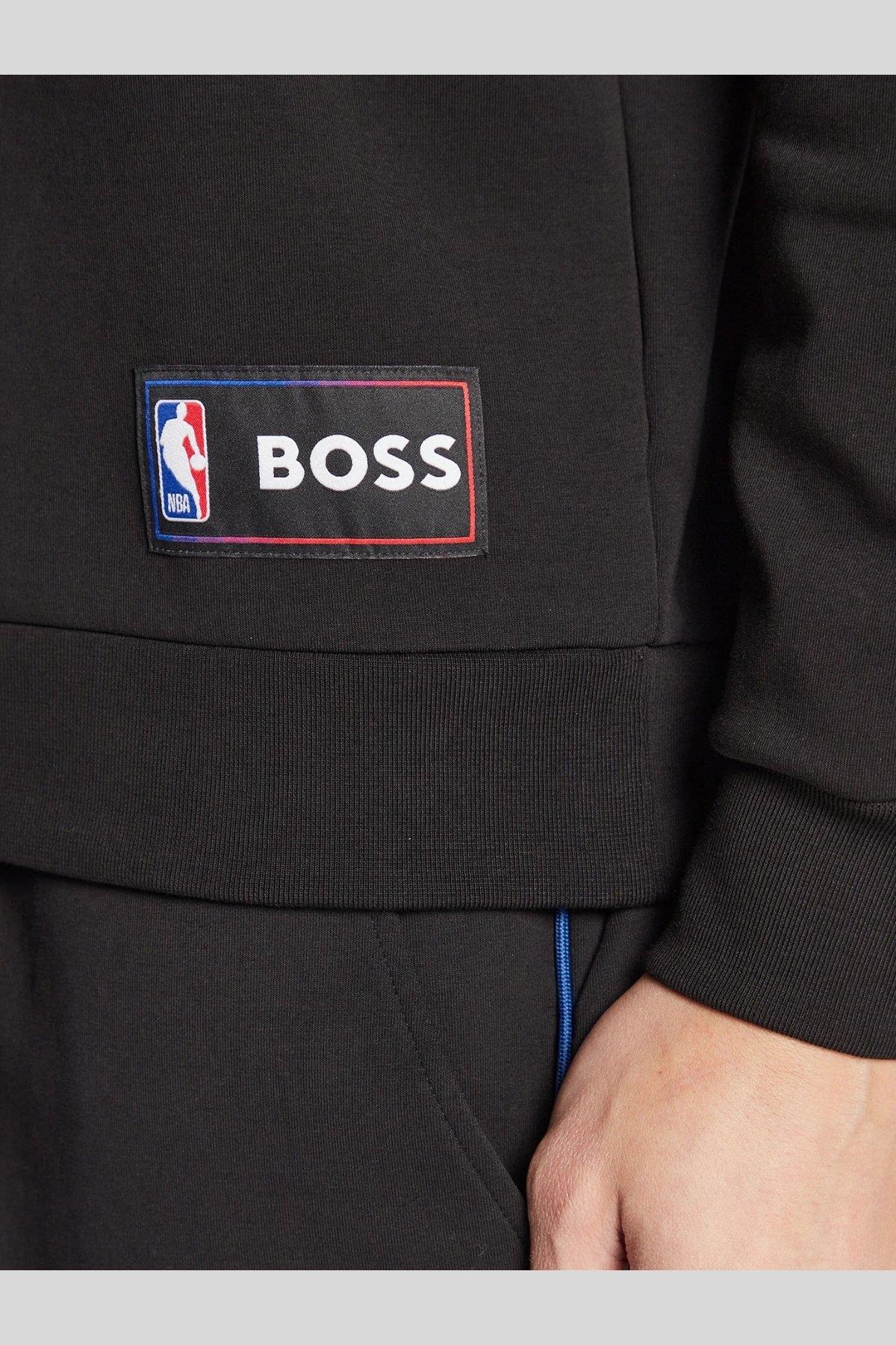 Boss Marka Logolu NBA Nakışlı Erkek Sweatshirt Siyah