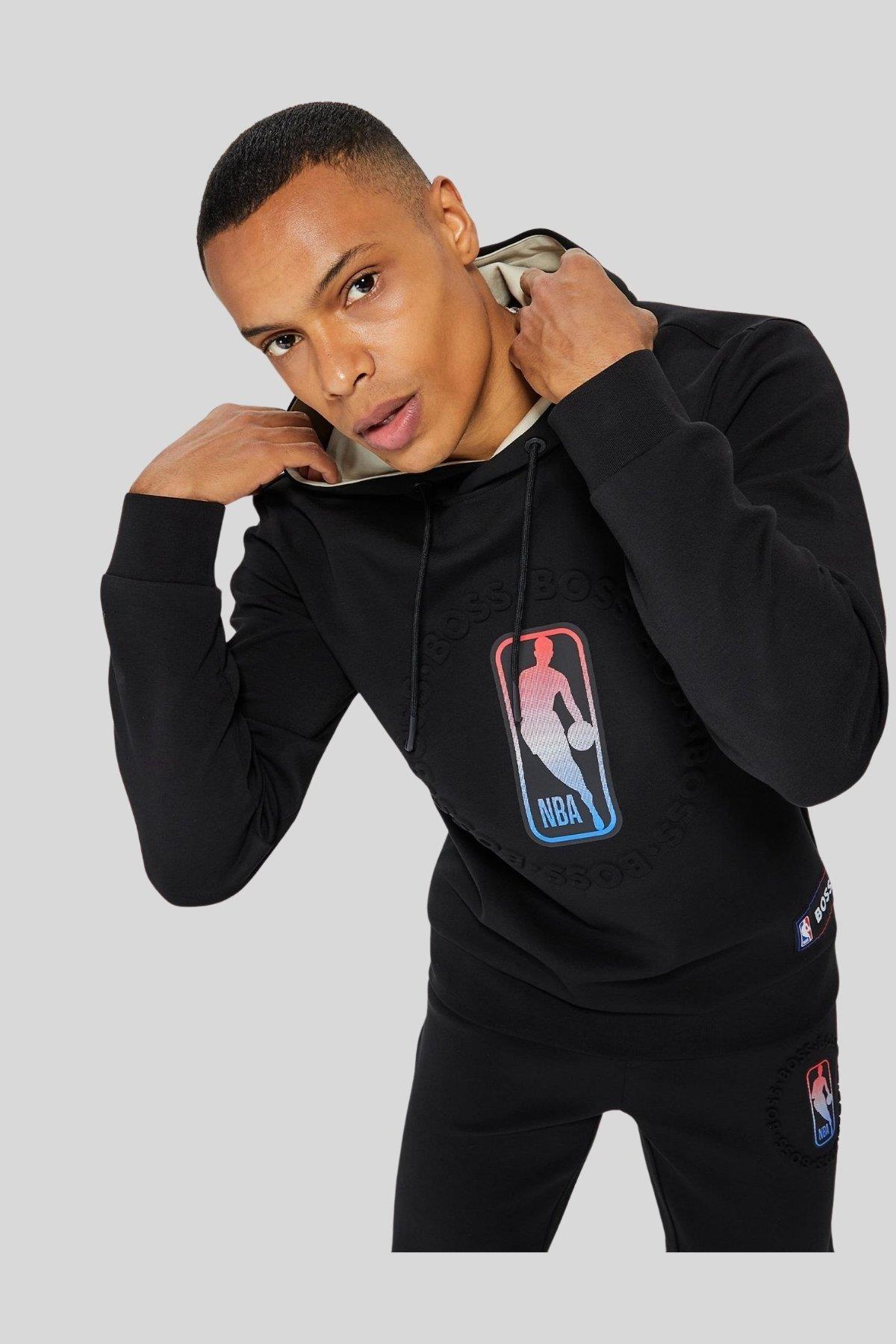 Boss NBA Nakışlı Erkek Sweatshirt Siyah
