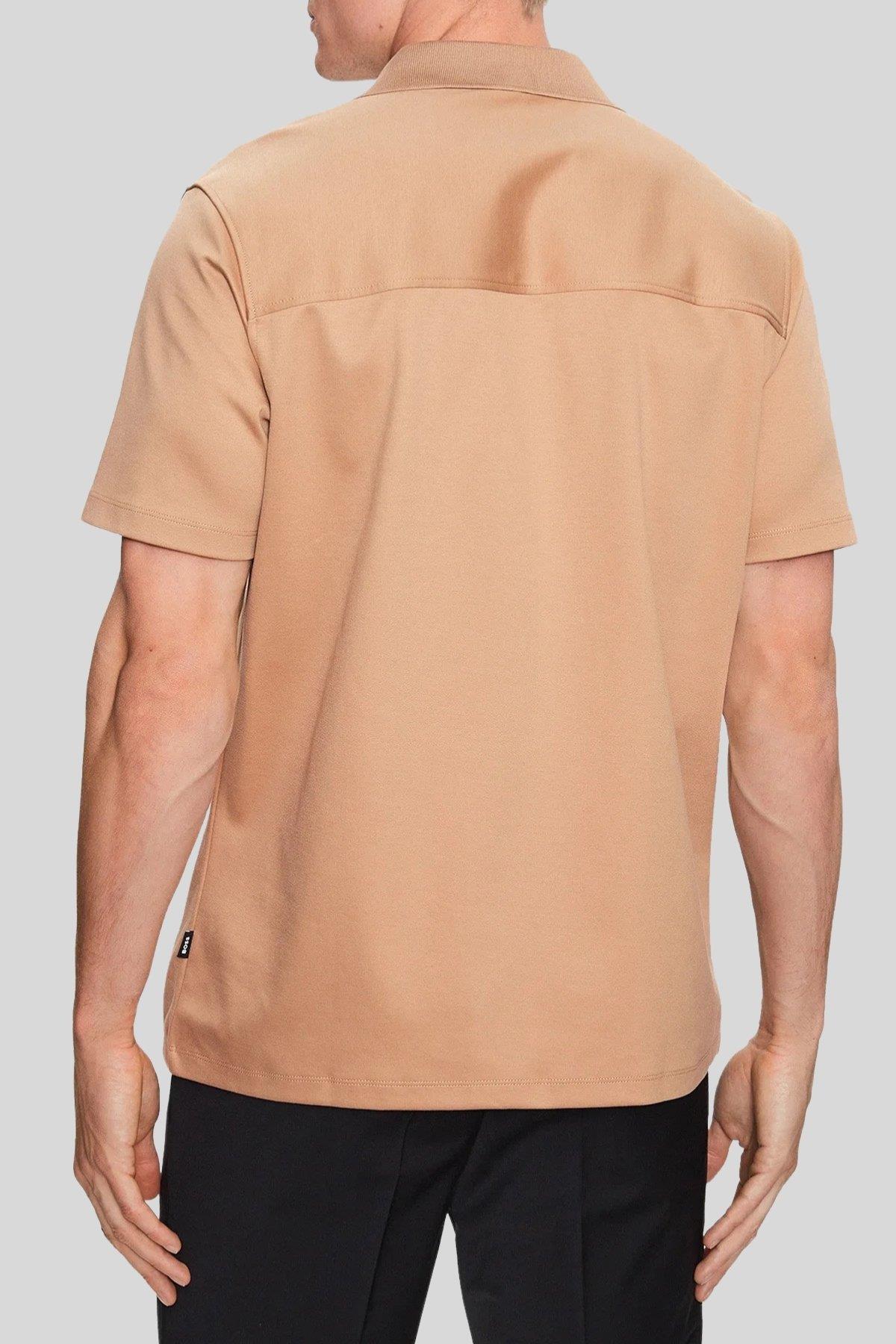 Boss Regular Fit Apaş Yaka Kısa Kol Erkek Gömlek Bej