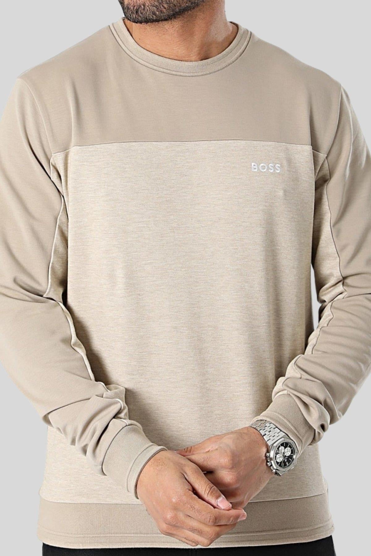 Boss Regular Fit Bisiklet Yaka Erkek Sweatshirt Bej